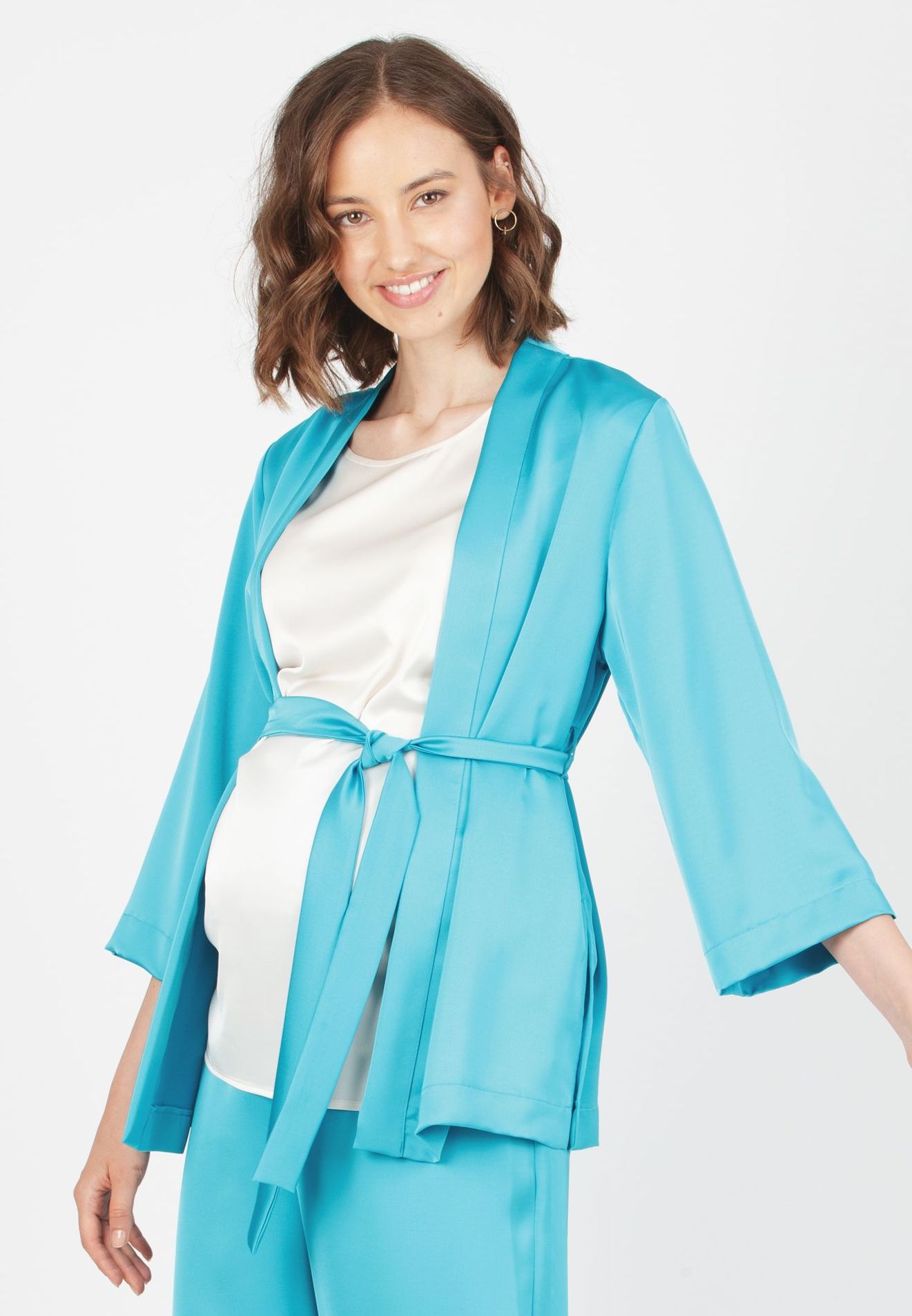 DALIA - Maternity Satin Kimono (Turchese)