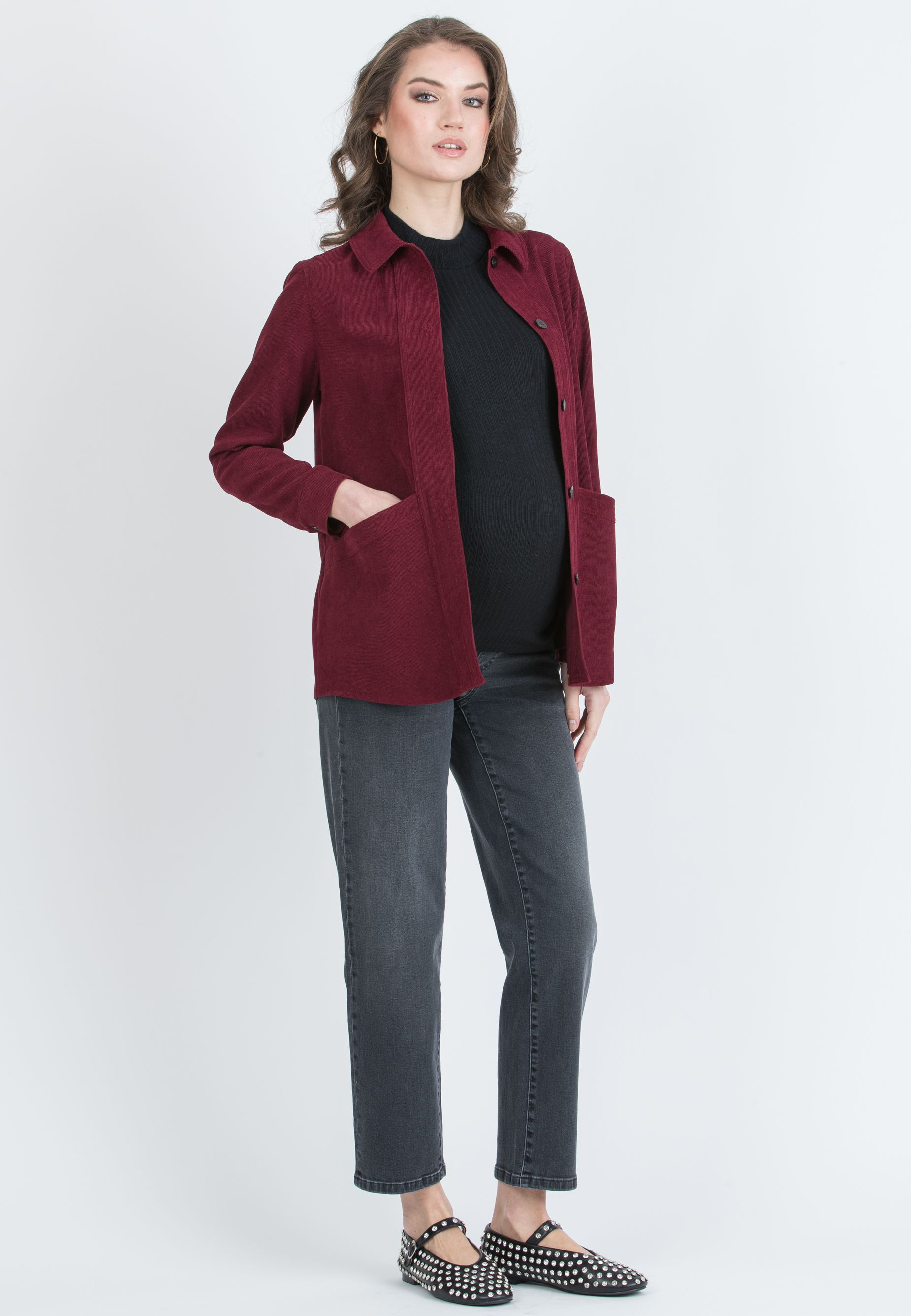 ELETTRA – Maternity Jacket in Velvet (Bordeaux)