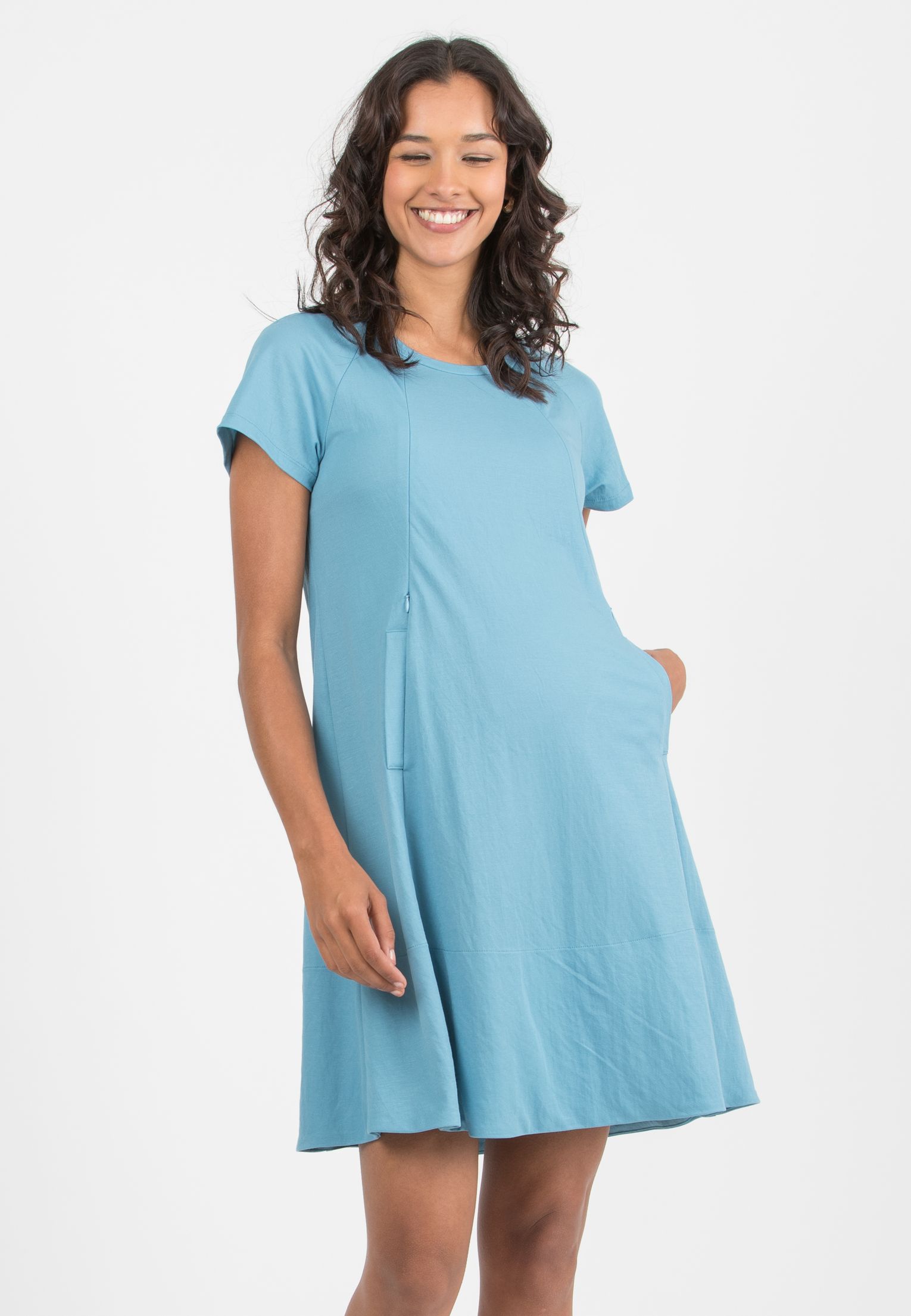 LICIA – Maternity & Nursing Dress in Viscose (Blue, XS)