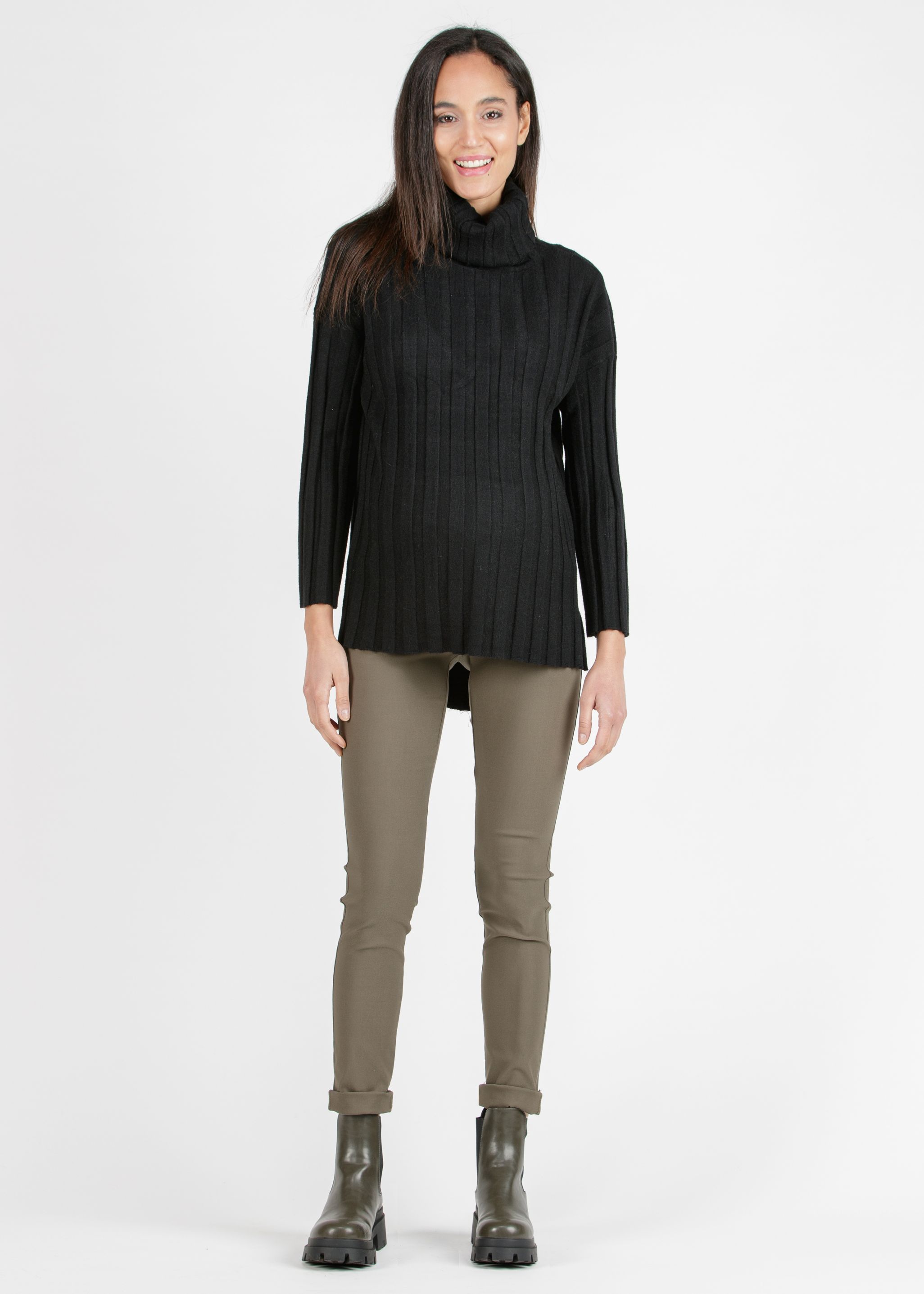 EBONY - Pantalone Premaman Super-Stretch in Bengalina Invernale (Verde Militare, XXS)