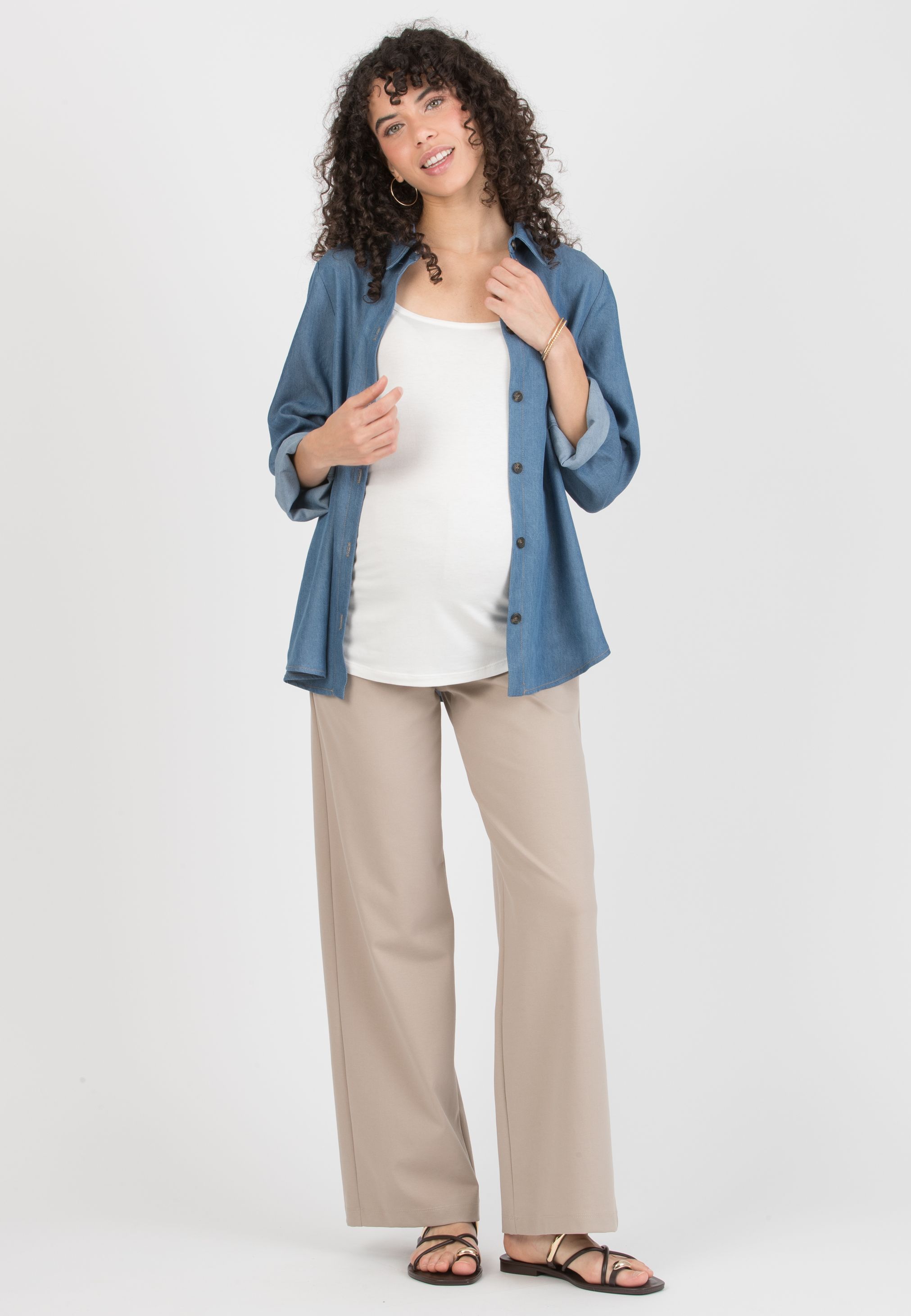 DEBORAH - Maternity & Nursing  Lyocell  Shirt with Denim Effect (Denim)
