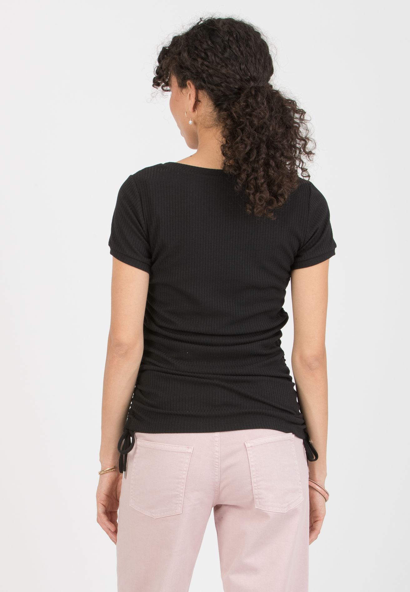 GIULIA M - Maglietta Premaman in Costina con Coulisse Laterali (Nero, XS)