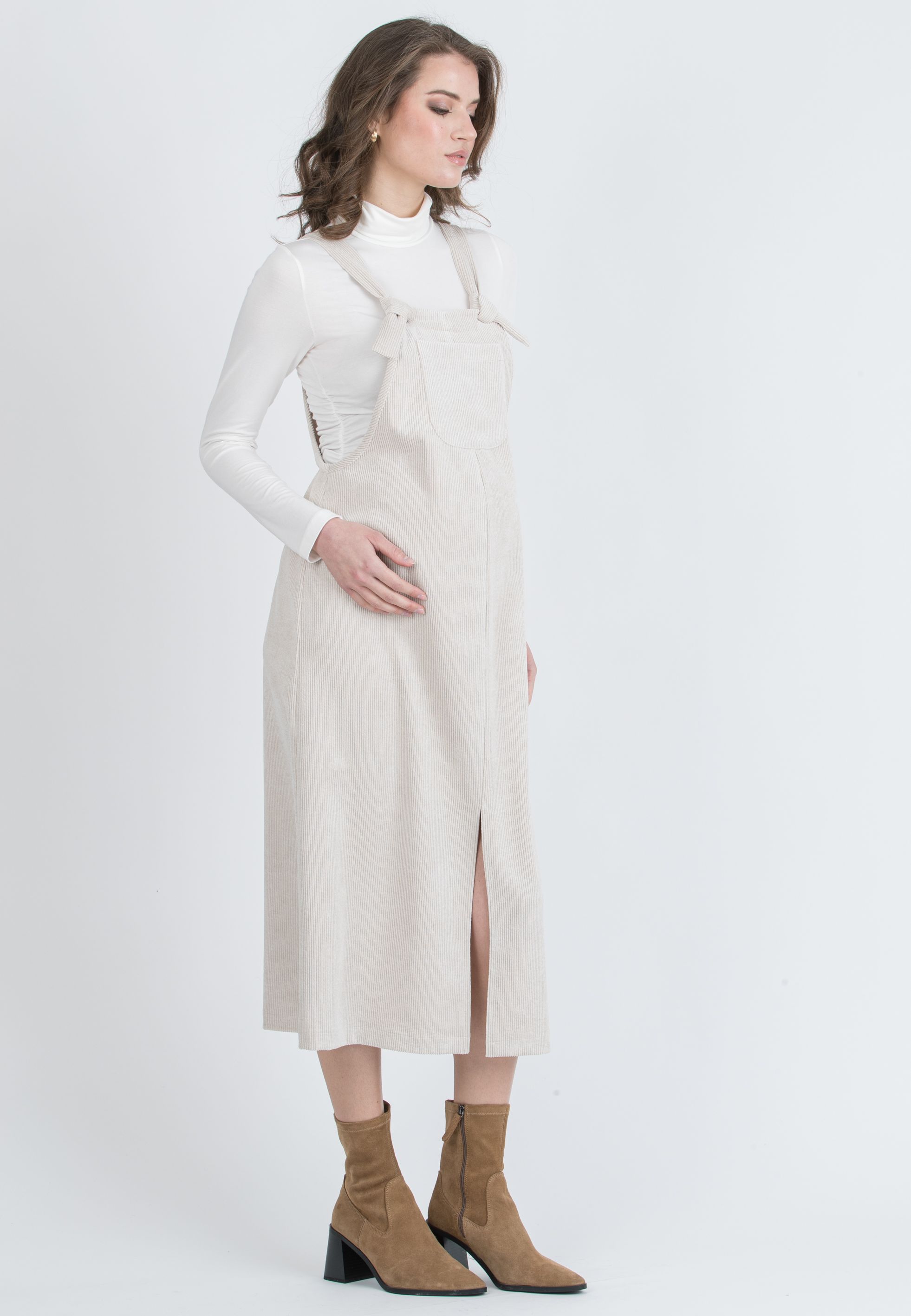 PAMELA – Maternity Corduroy Pinafore (Naturale)