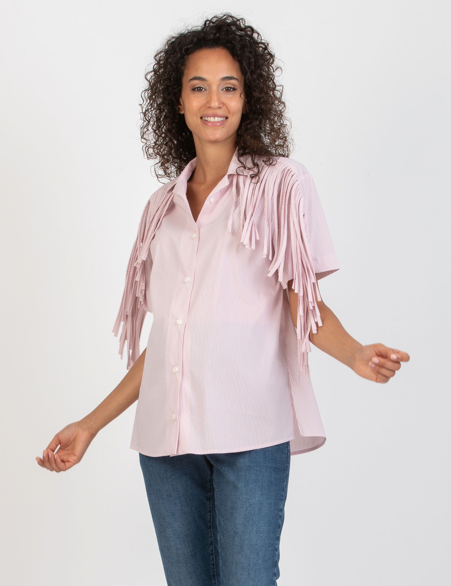 FRANCY - Maternity & Nursing Shirt with Fringes (Pink, XS)