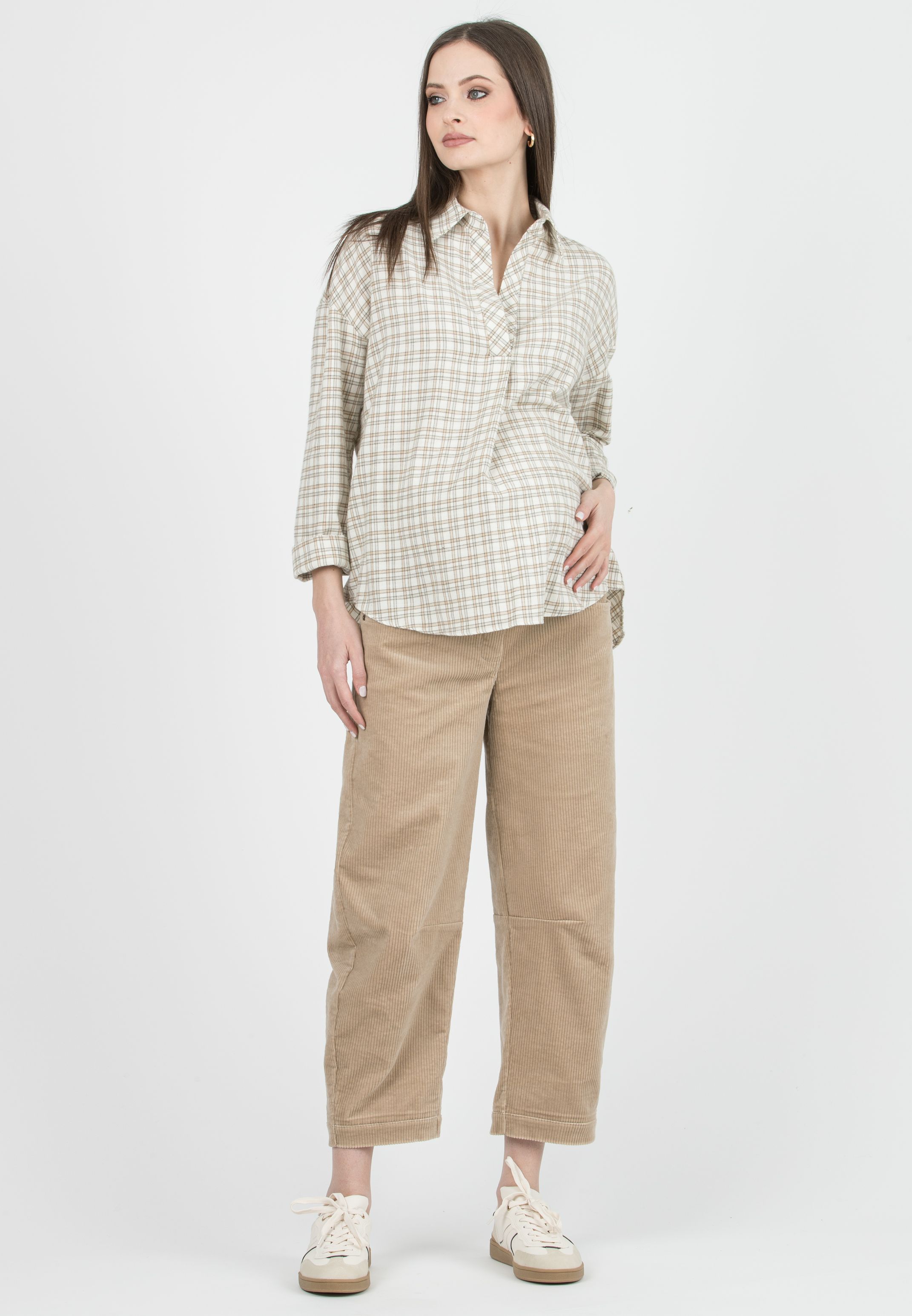 BRODY V - Pantalone Premaman in Velluto a Costine Ballon Fit (Ecru')