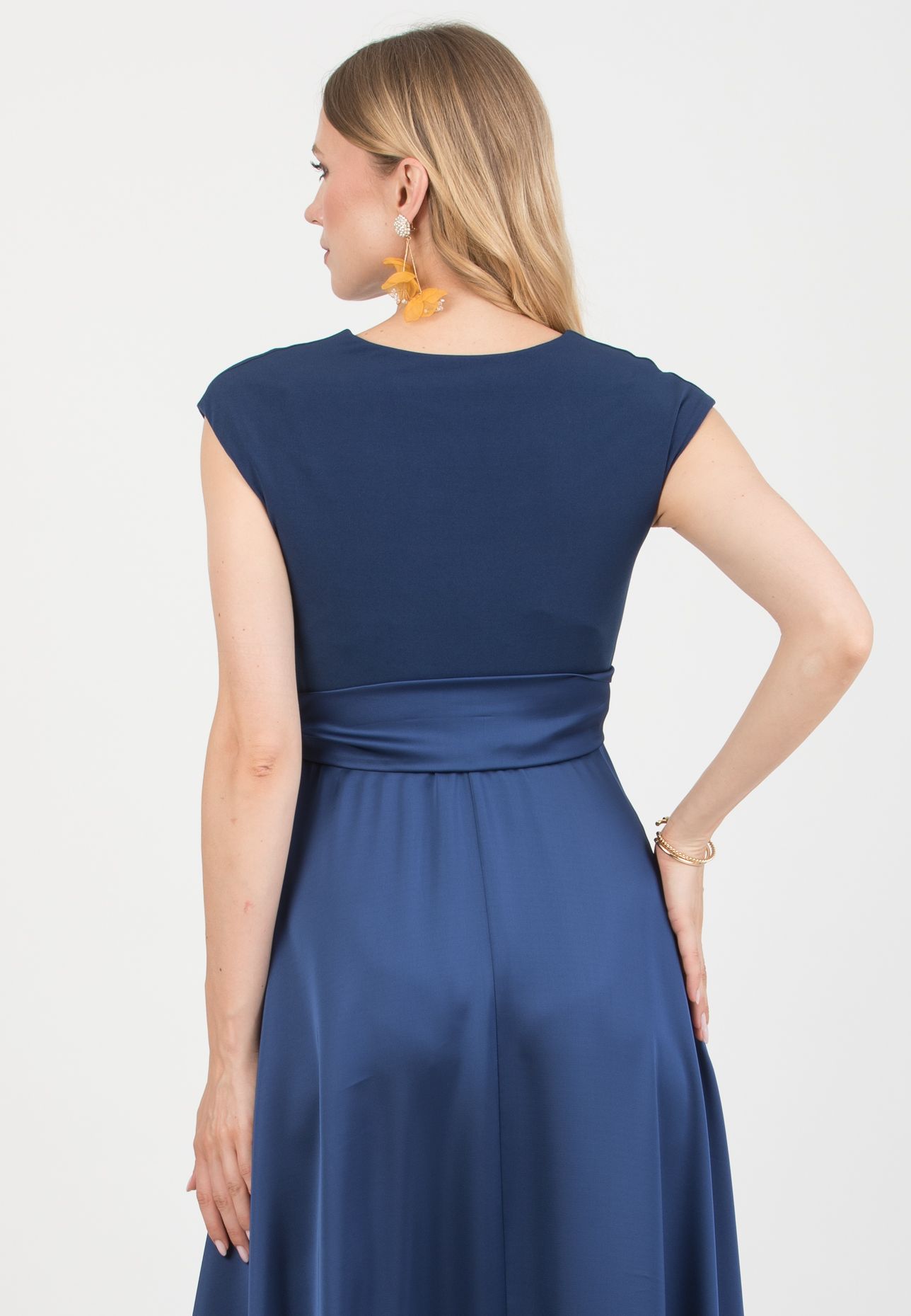 LUCREZIA - Maternity & Nursing Maxi Dress with Satin Skirt (Denim)