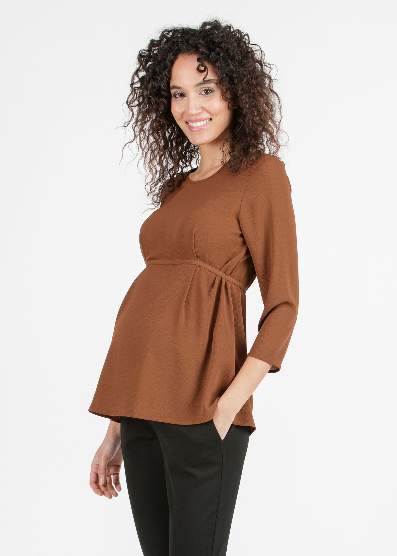 LUCY - Camicetta Premaman con Laccio sul Davanti (Caramello, XS)