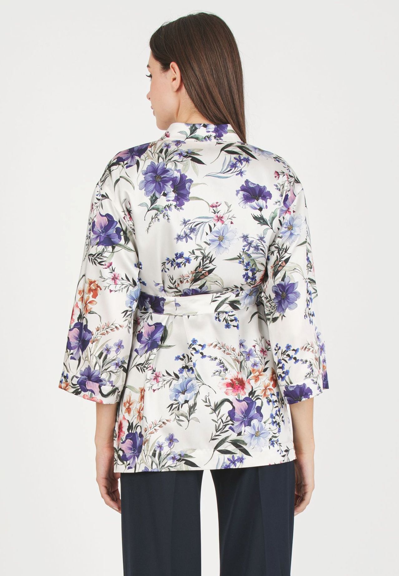 DALIA F - Maternity Kimono in Printed Satin (Avorio)