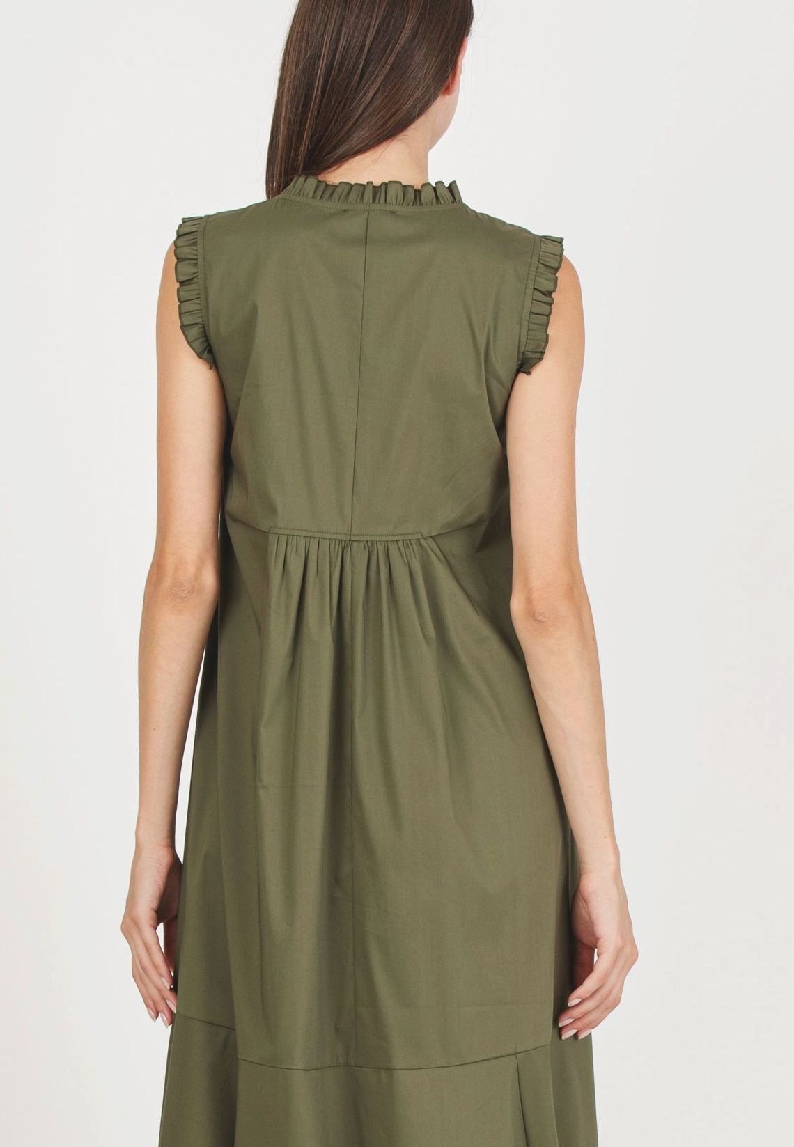 SOFIA MIDI - Maternity Midi Dress in Cotton Poplin with Ruffles (Army Green, XS)