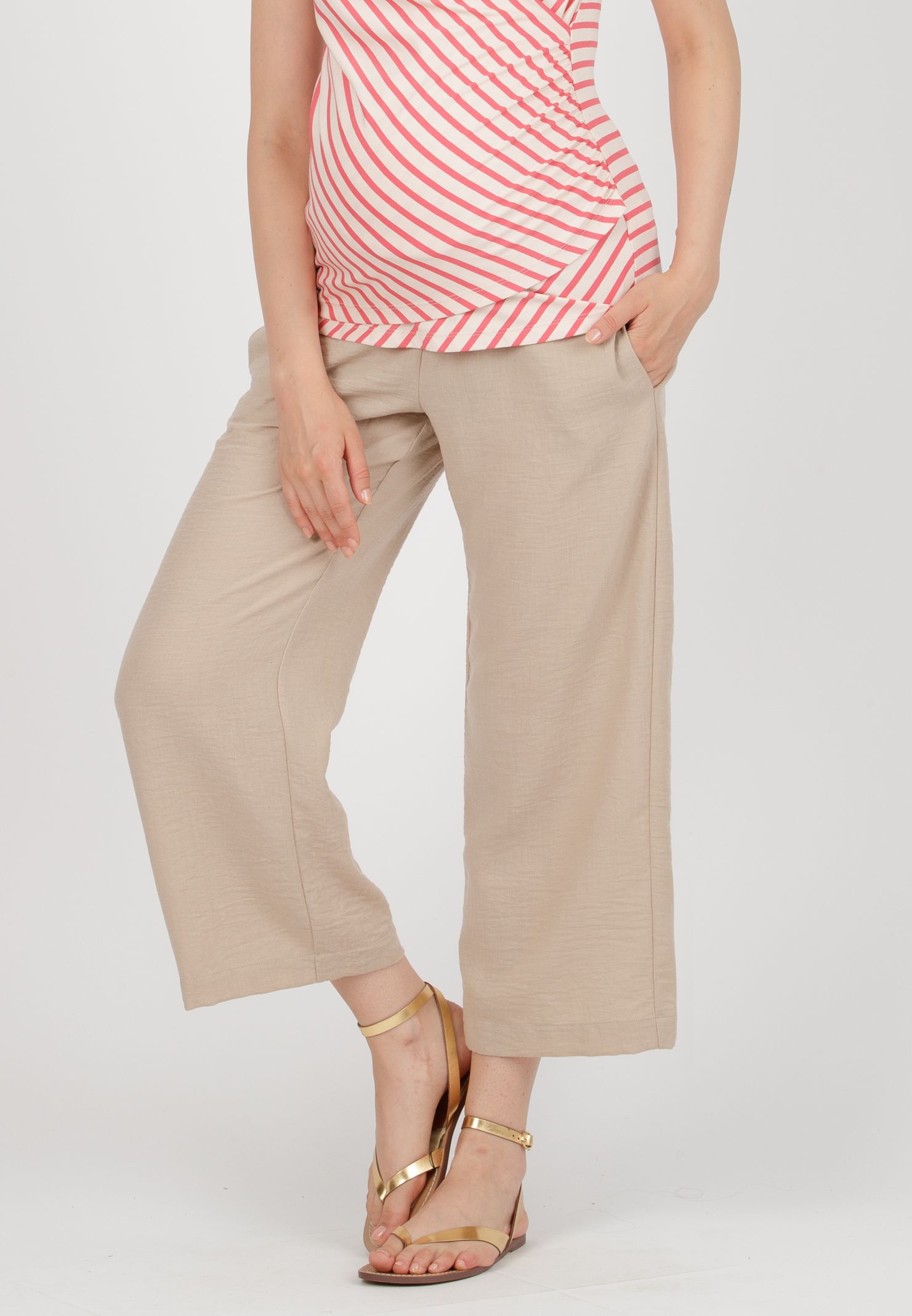 GUENDALINA - Maternity Trousers with Double Elastic (Beige, XS)