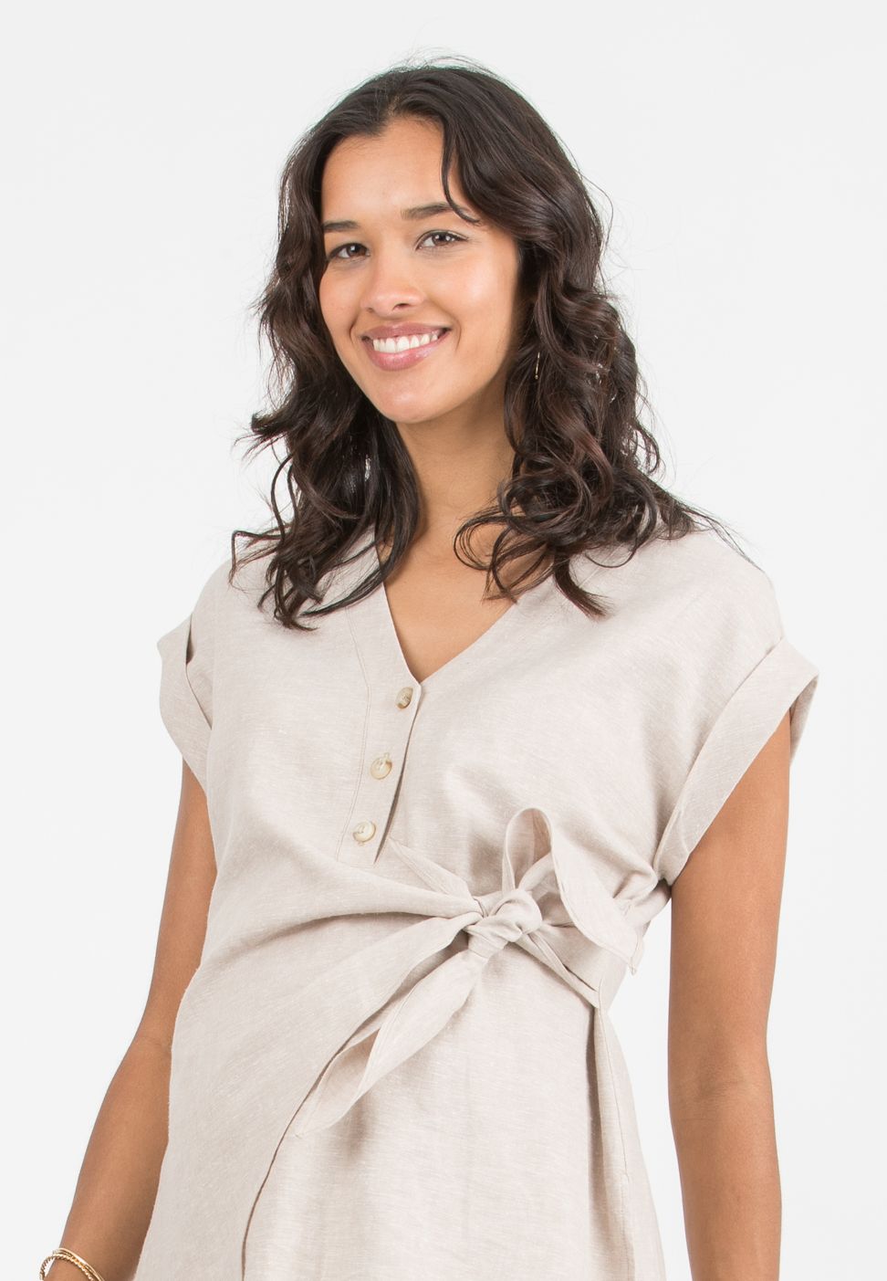 ELENA - Casacca Premaman & Allattamento in Lino (Ecru', XS)