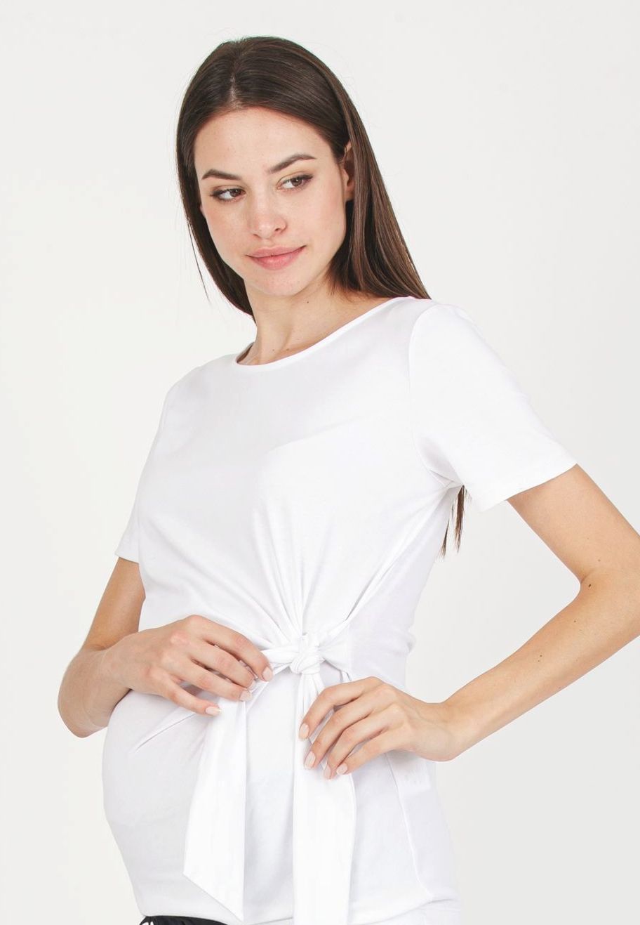 KAREN M - Maternity Cotton Jersey T-Shirt with Side Knot (Bianco  Ottico)