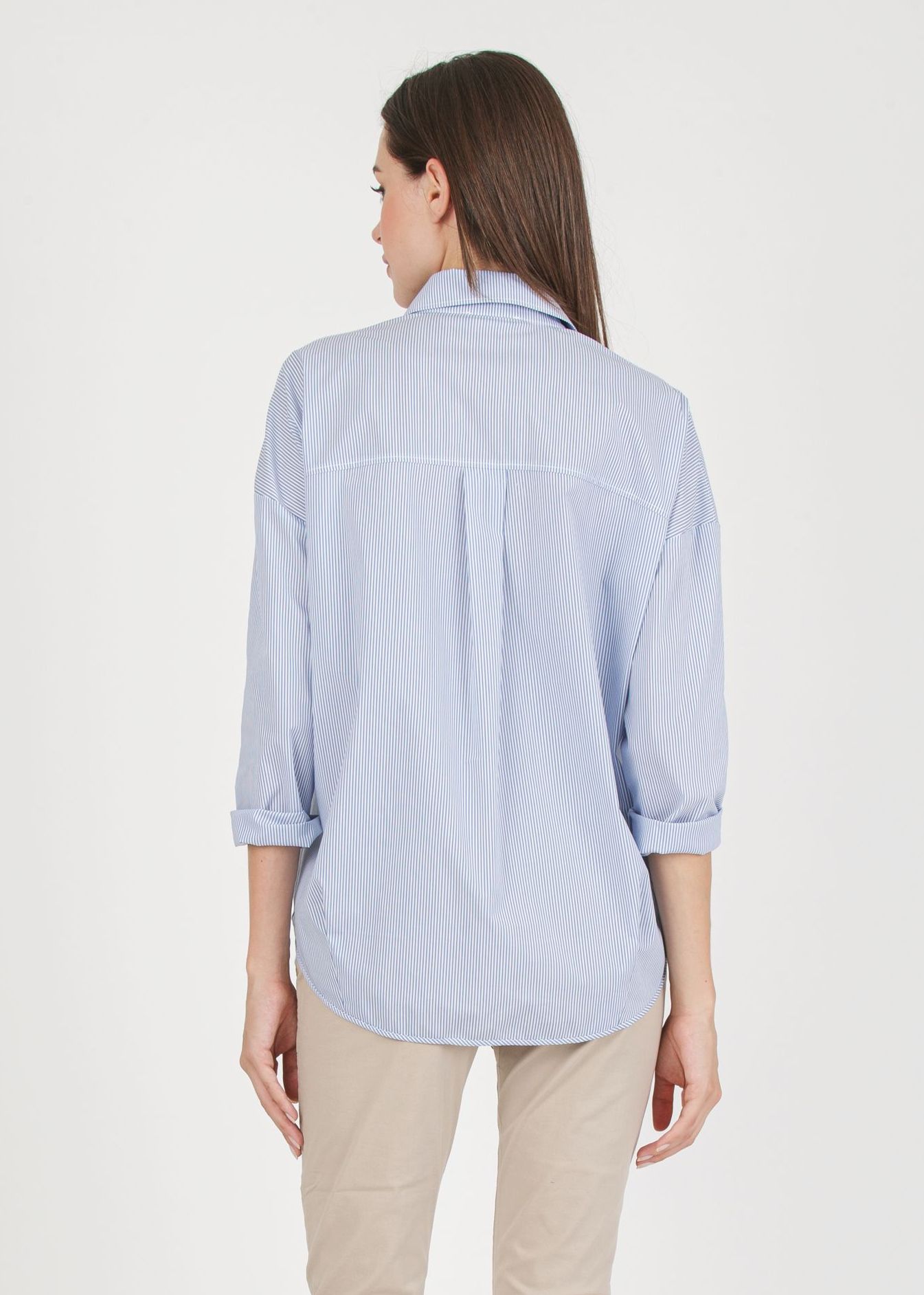 OLIVIA R - Camicia Over Premaman in Popeline di Cotone Elasticizzato a Righe (Azzurro, XS)