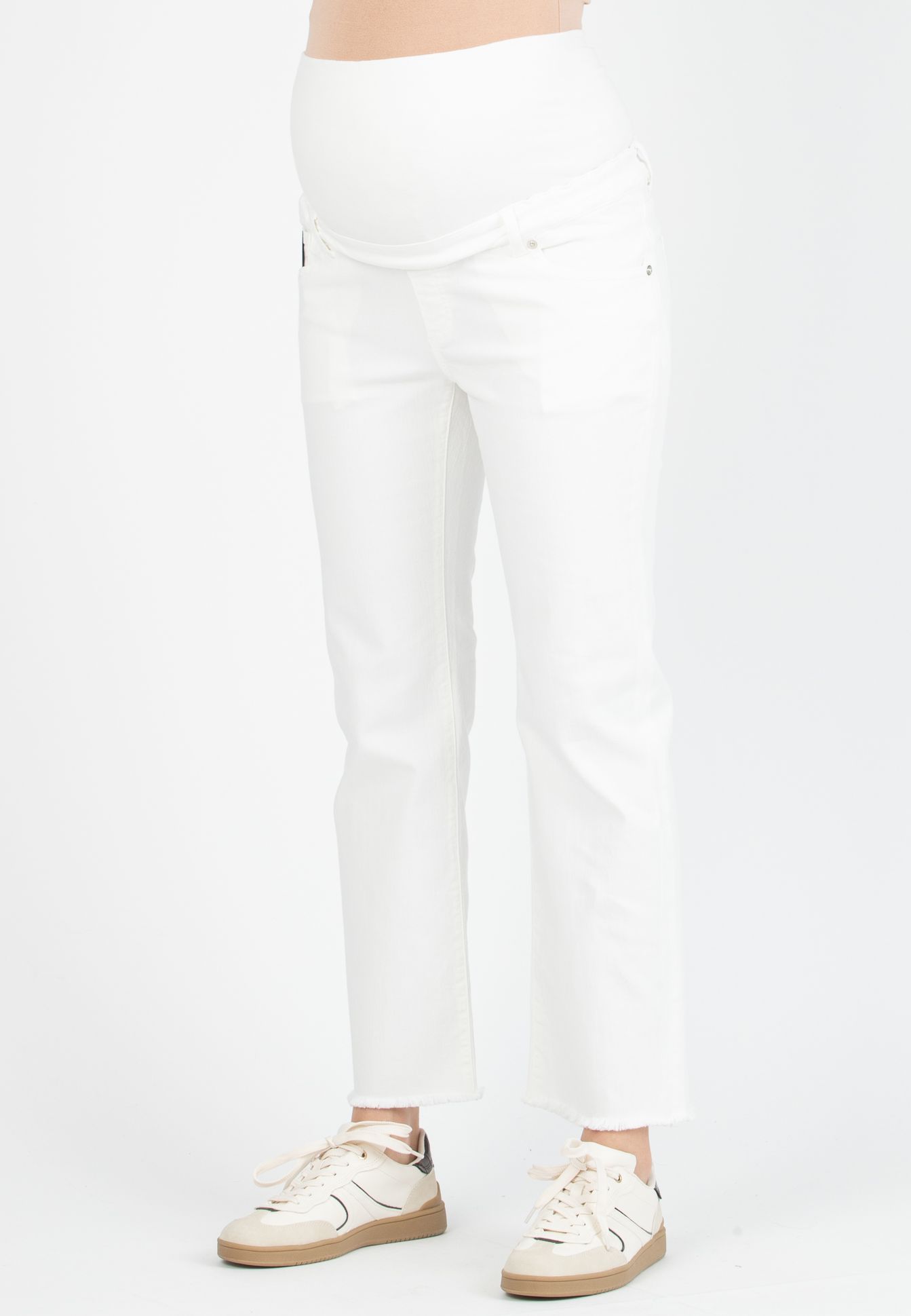 GIADA - Colorful Maternity Straight Jeans with Fringed Hem (Avorio)