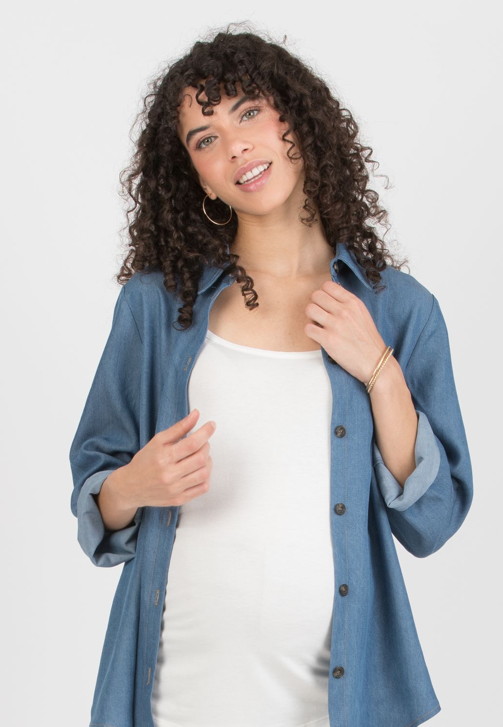 DEBORAH - Camicia Premaman & Allattamento in Lyocell Effetto Jeans (Denim)