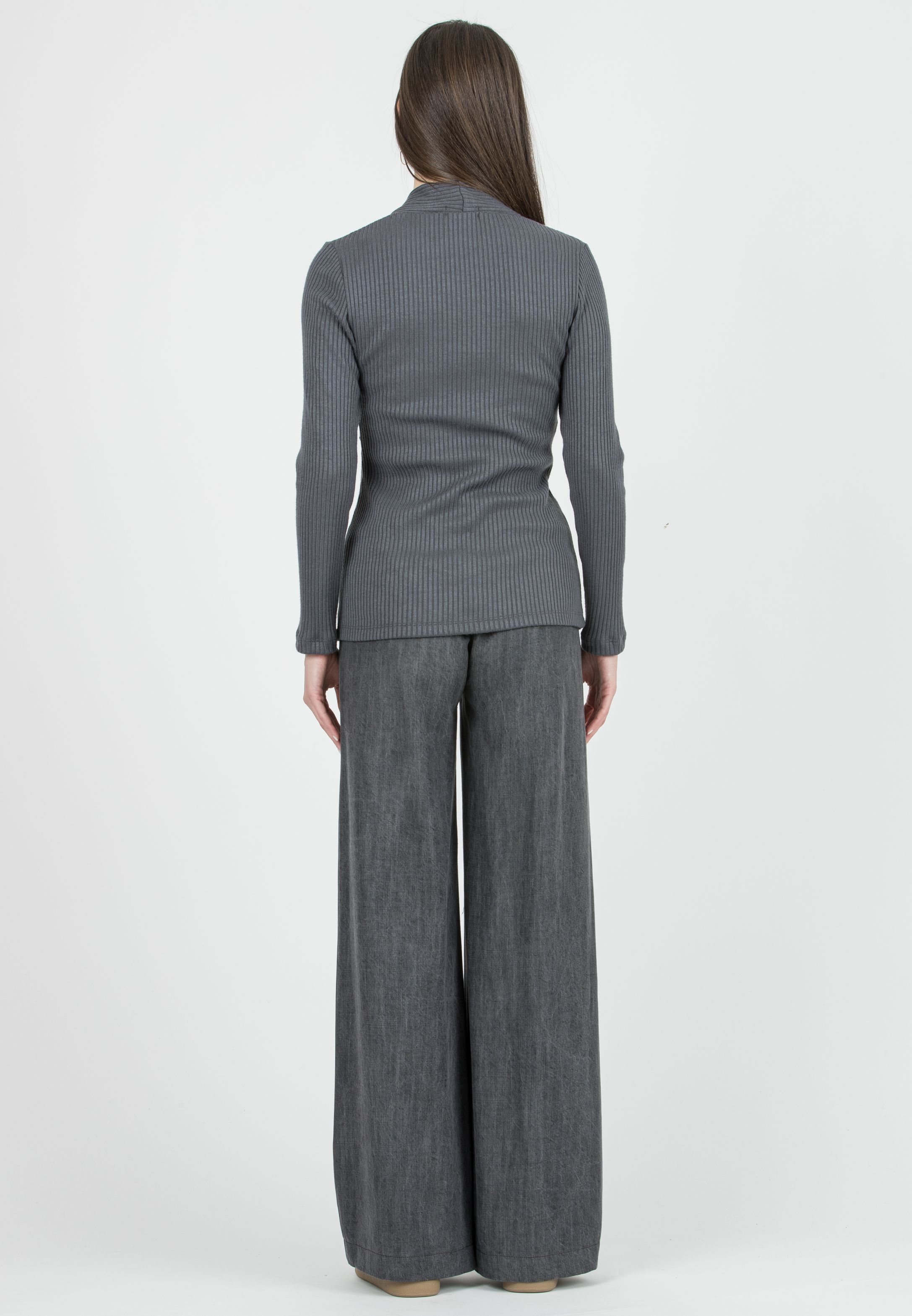 GUENDALINA J - Jeans Premaman a Palazzo con Vita Bassa In Lyocell Denim (Grigio Melange, XS)