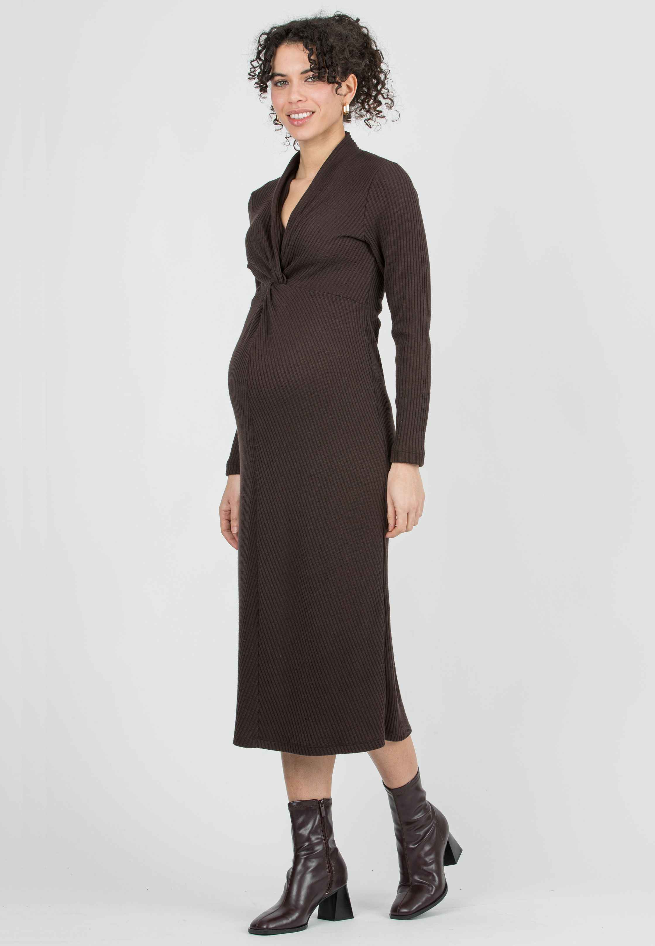 ISSA M/L – Abito Premaman & Allattamento in Maglia a Costina con Nodo (Marrone)
