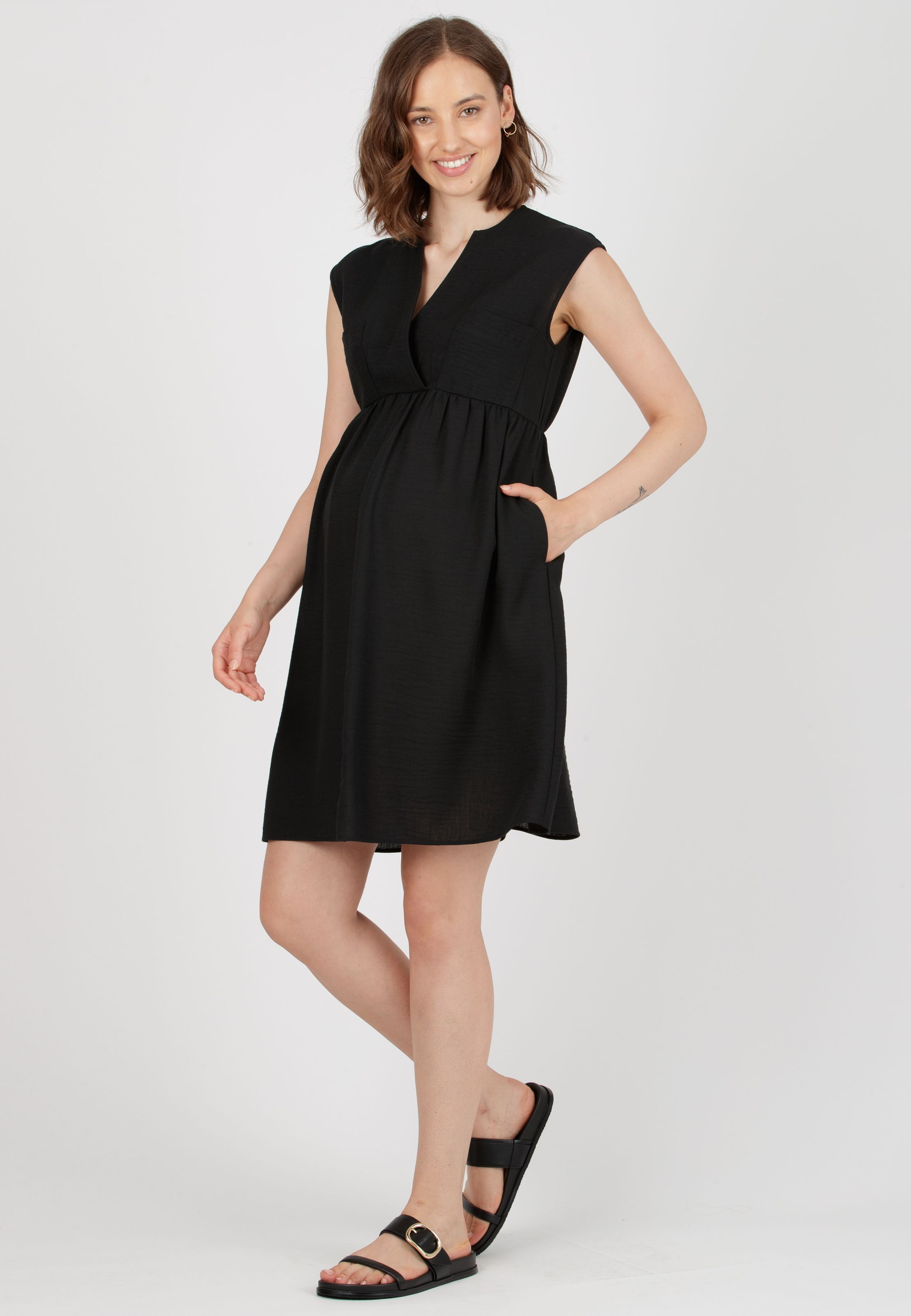 HARPER - Abito Premaman & Allattamento con Tasche sul Corpino (Nero, XS)