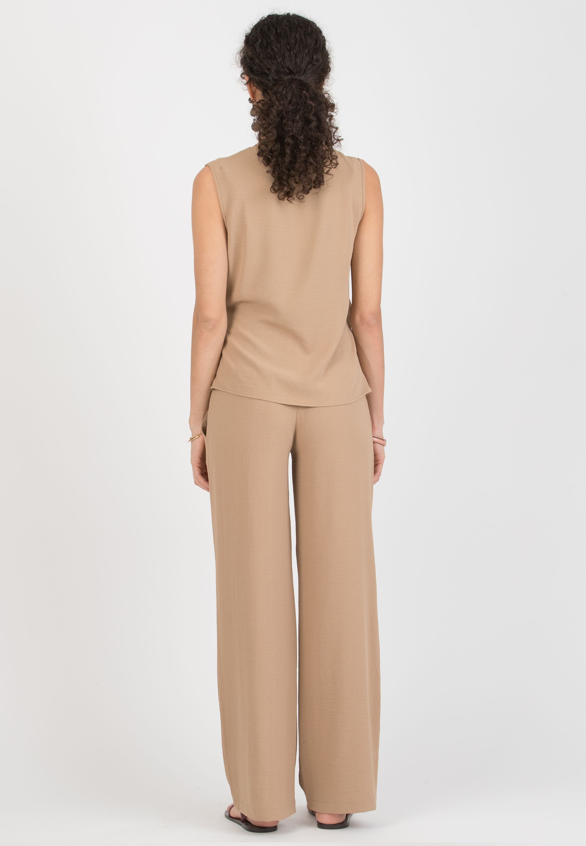 INES - Pantalone Premaman Fluido con Vita Bassa (Cammello)