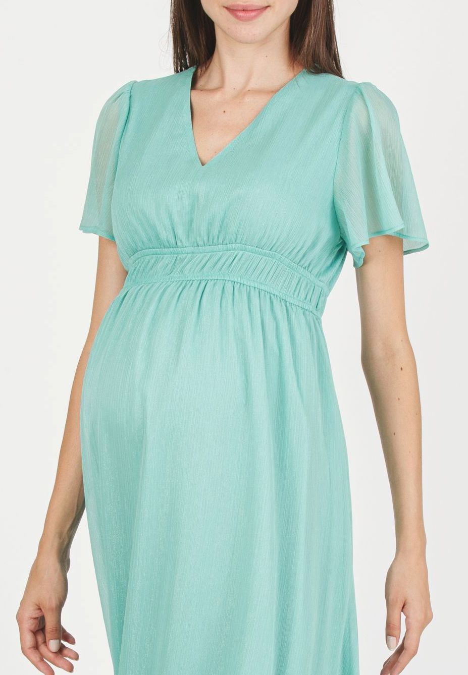 PRISCILLA - Abito Premaman in Chiffon Lurex con Elastici in Vita (Acqua, XS)
