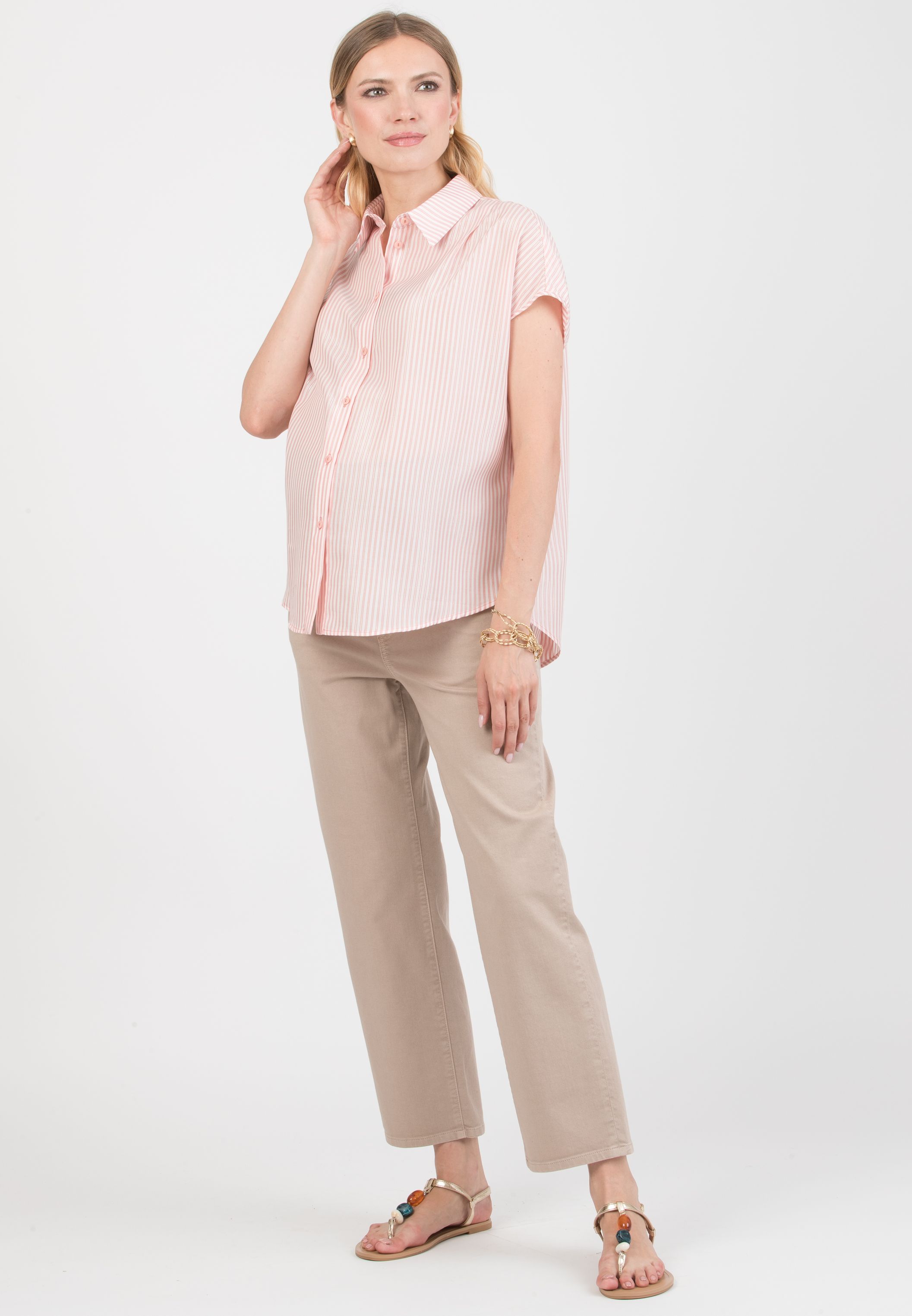 PEGGY - Maternity & Nursing Oversized Striped Shirt (Rosa Salmone)