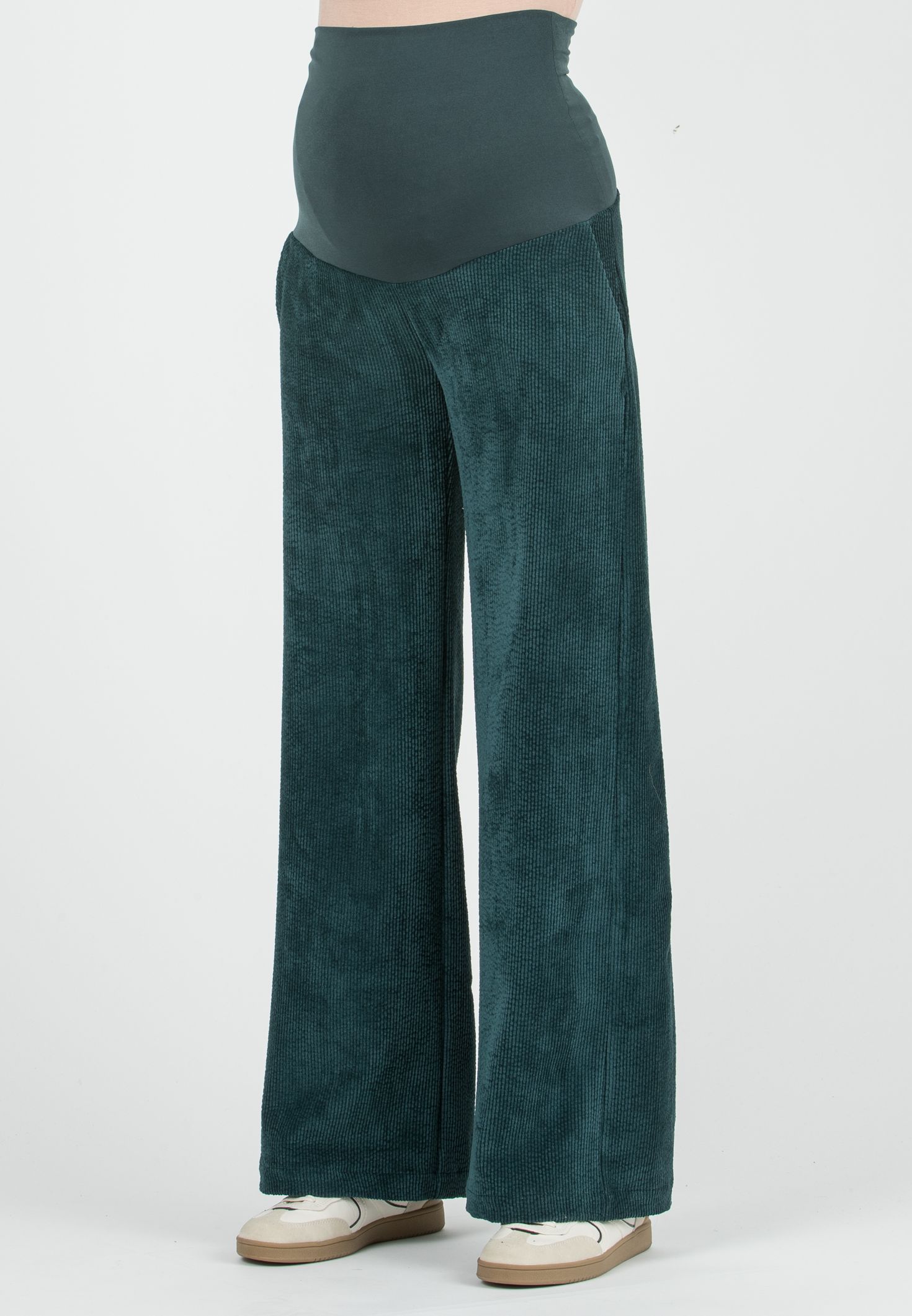 WINONA - Pantalone Premaman Palazzo in Velluto a Coste (Verde Scuro)