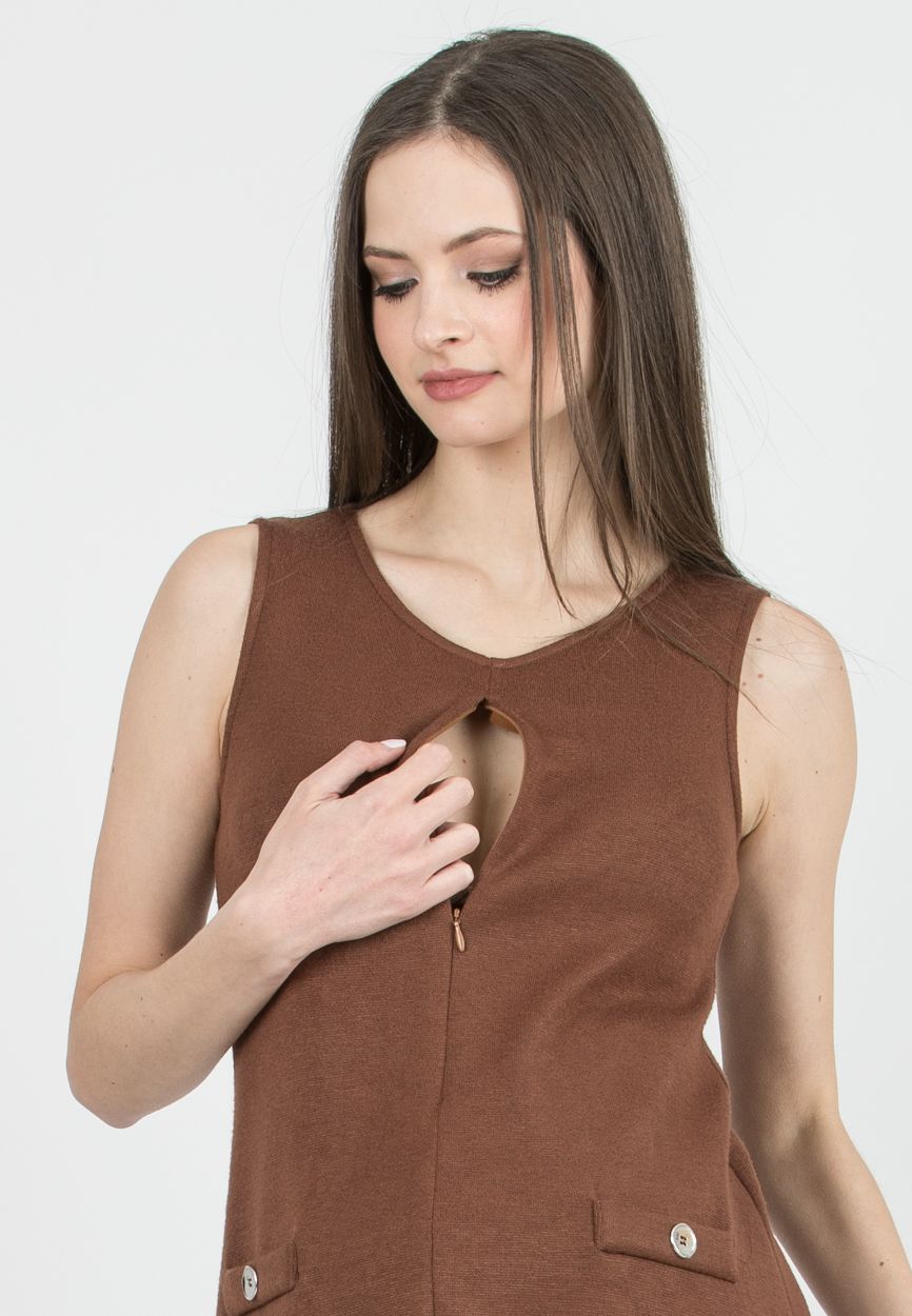 ROSSELLA - Two Piece Knit Maternity & Nursing Dress Set (Caramello)