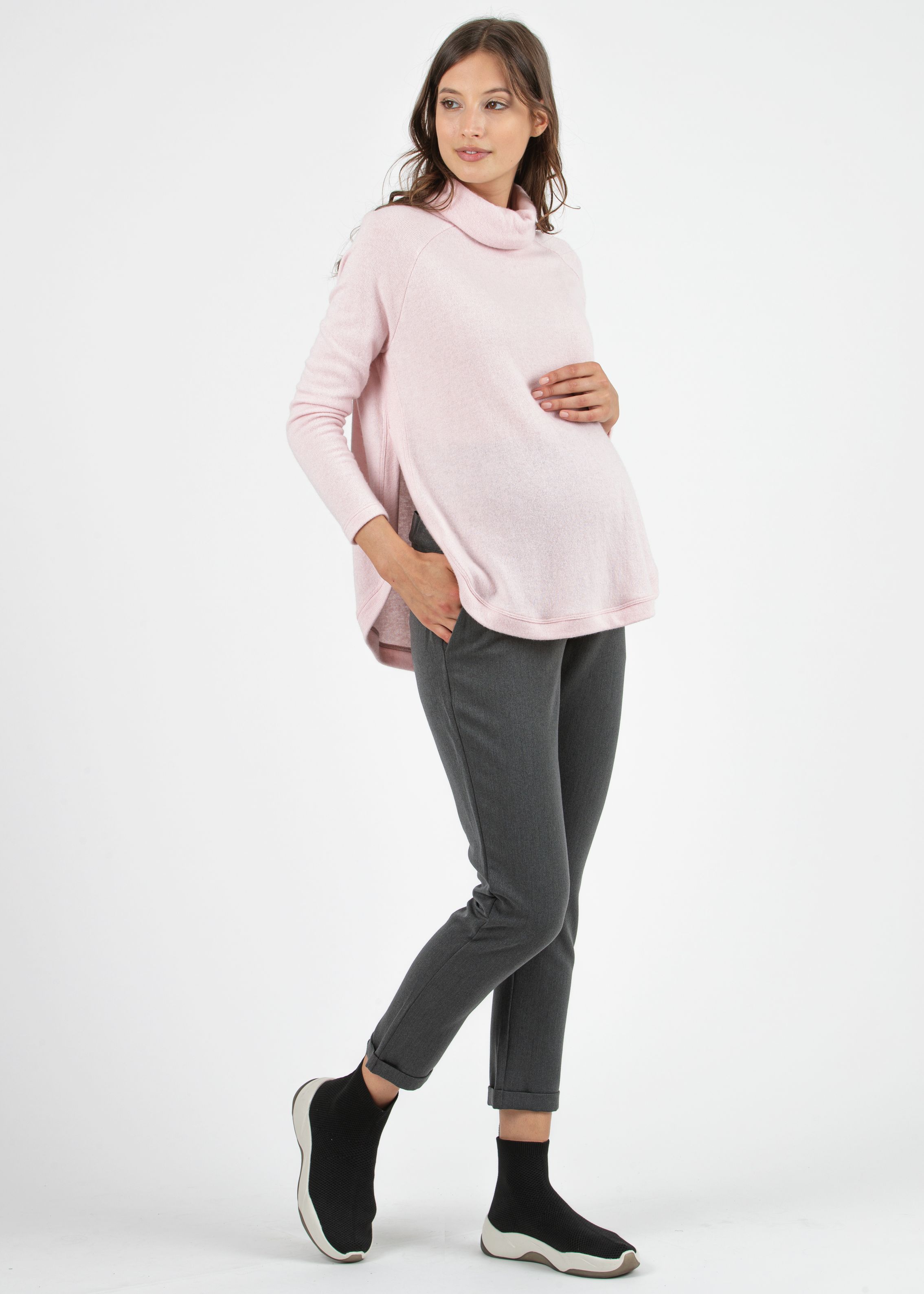CAROLA - Pantalone Premaman Relax Fit In Gabardina (Antracite, XS)