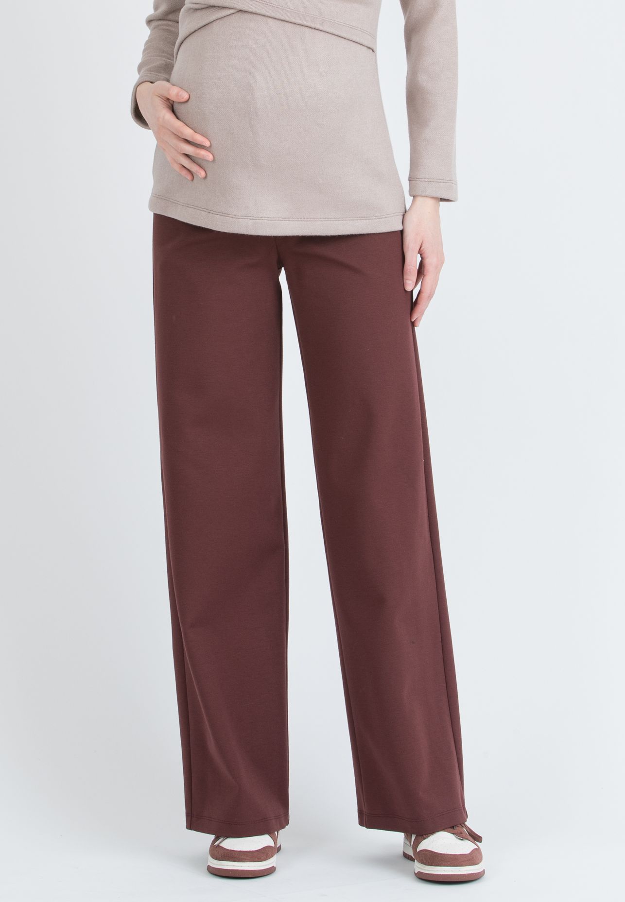 KIMBERLY P - Pantalone Premaman Palazzo in Punto Milano Invernale (Cognac, XS)