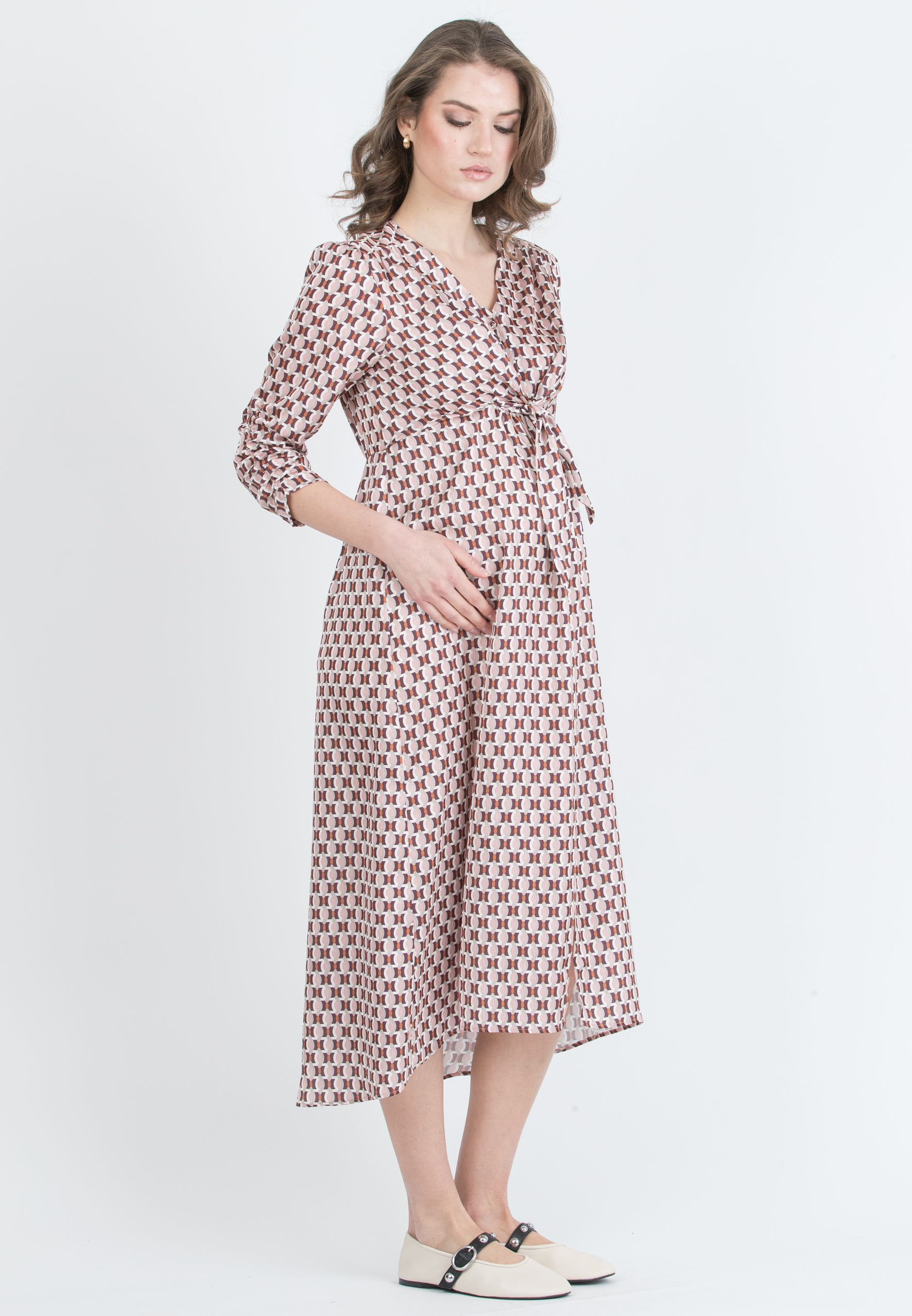BELEN M/L - Maternity & Nursing Dress with Knotted Bodice and 3/4 Sleeves (Rosa)