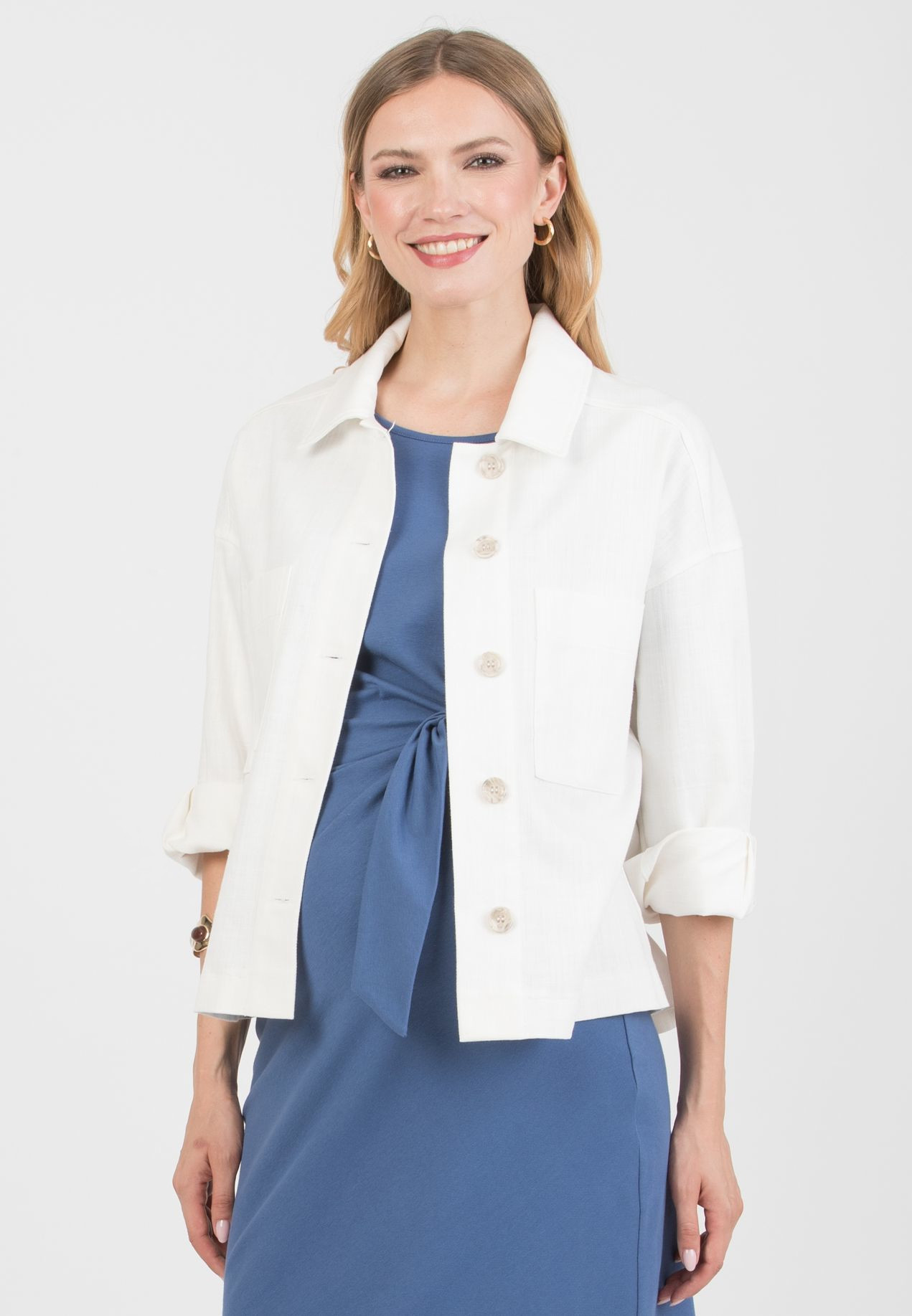 NINA - Giacca/Camicia Premaman in Denim (Avorio, XS)