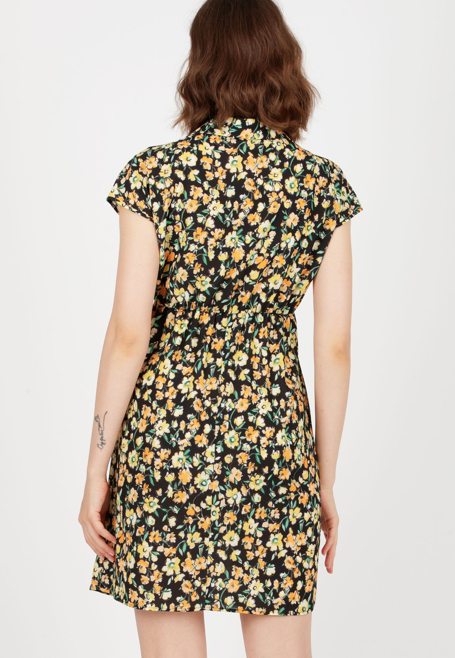 DELIA - Printed Maternity Dress with Collar (Black, XS)