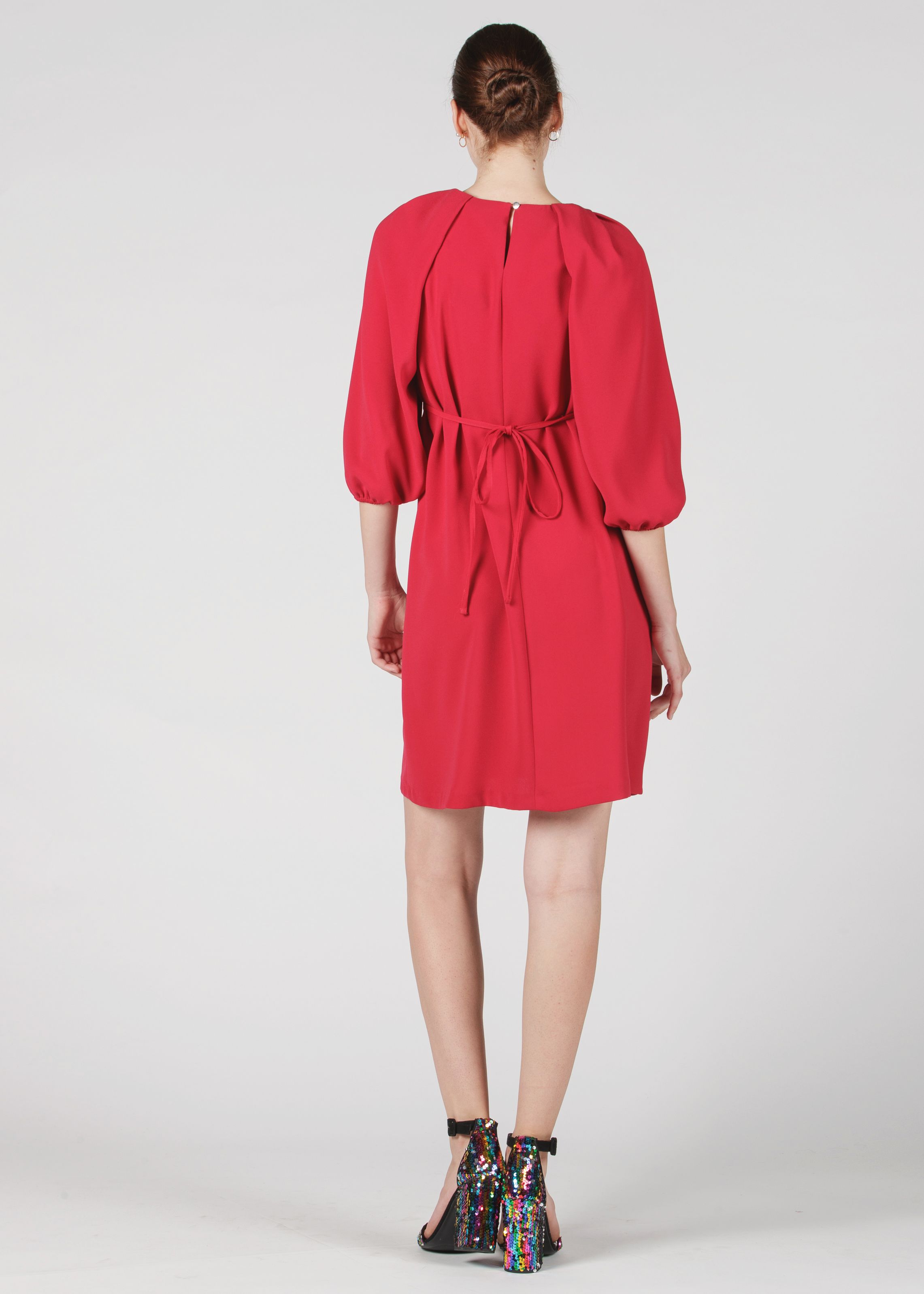 Maternity Dress in Cady Crepe with Raglan Balloon Sleeve (Red, XS)