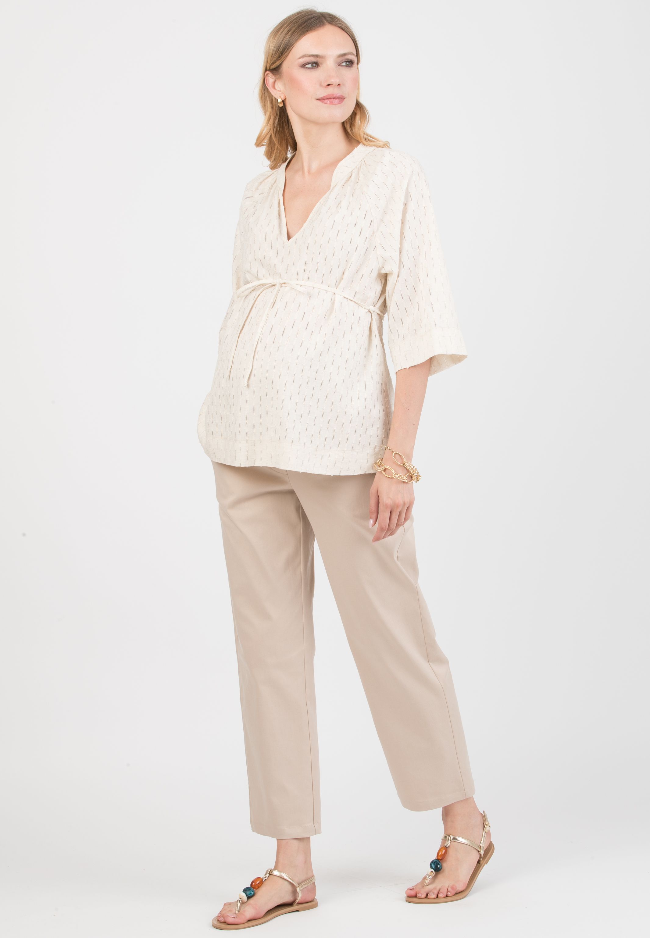 AVA - Maternity Sangallo Blouse with Adjustable Tie (Natural, XS)