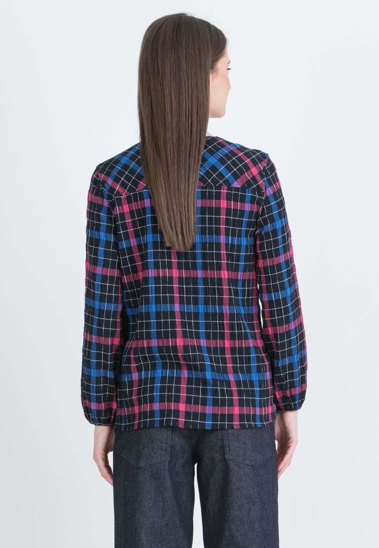 DAISY Q – Maternity & Nursing Checked Blouse in Crinkled Viscose (Blu)