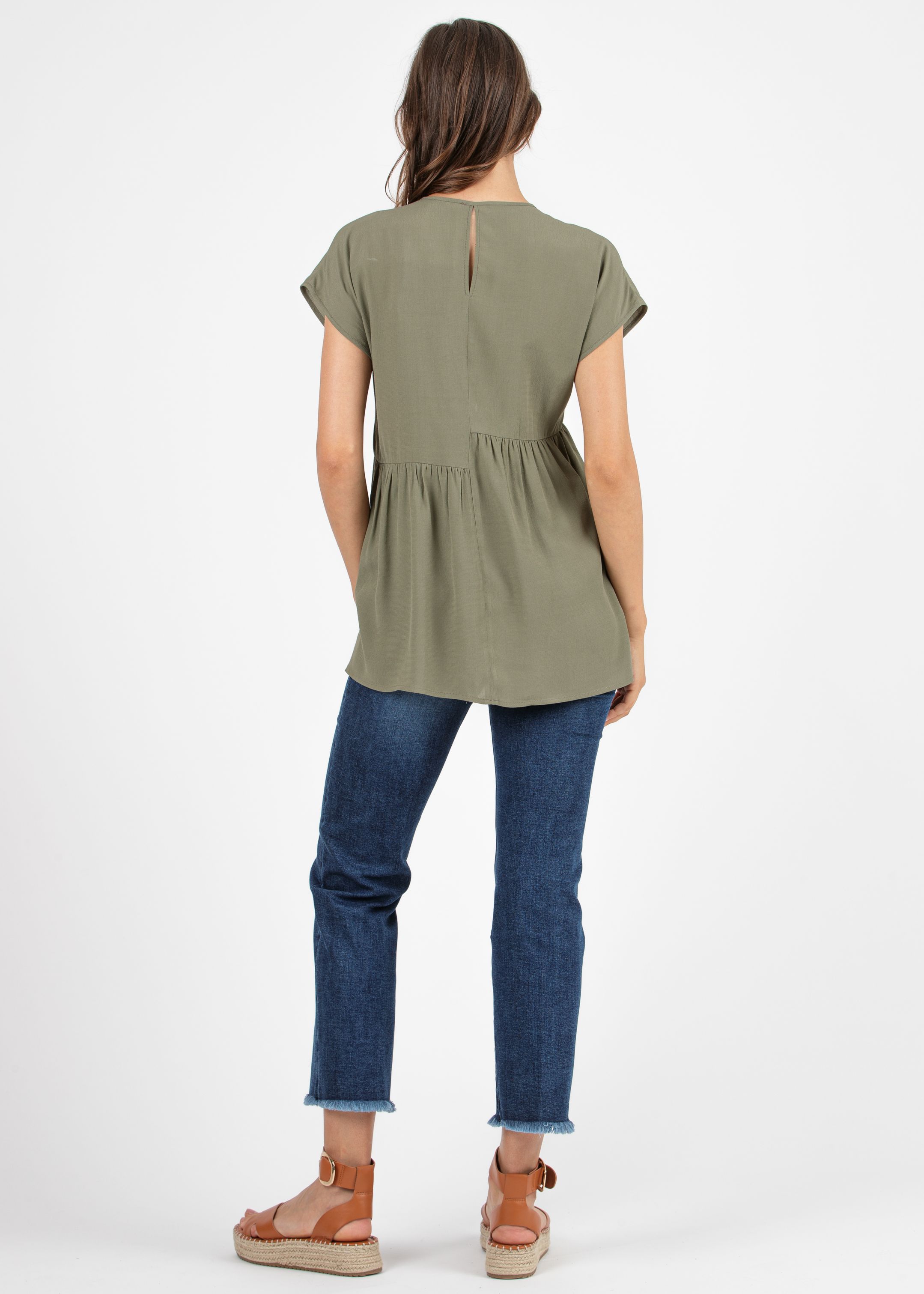 Maternity Blouse in Viscose Cady with Asymmetric Gatherings (Army Green, XS)