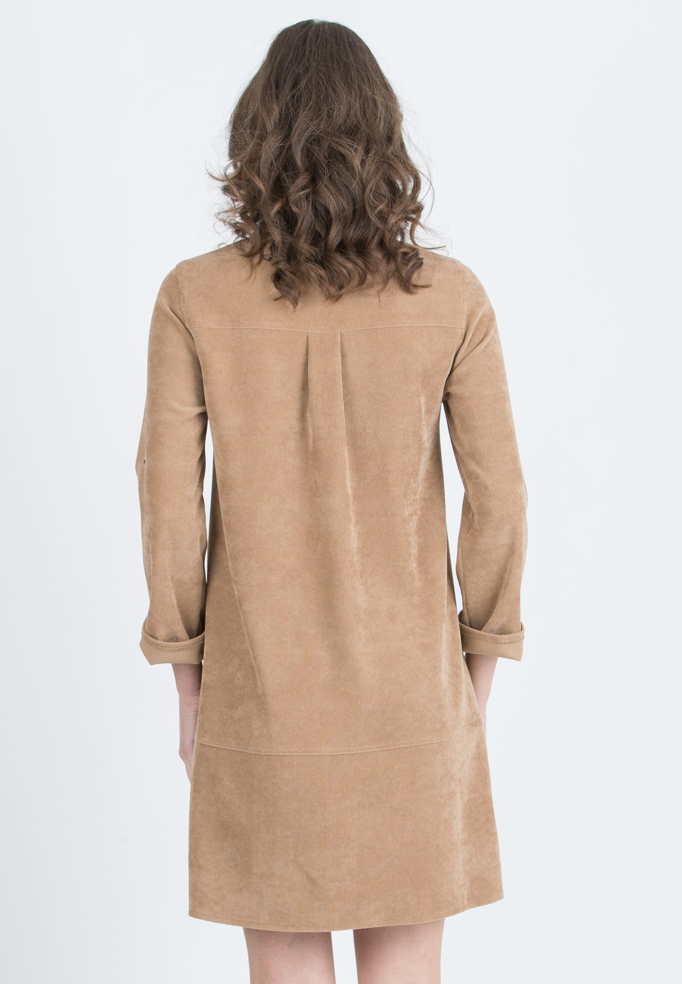 GRETA – Abito Camicia Premaman & Allattamento in Velluto (Cammello)