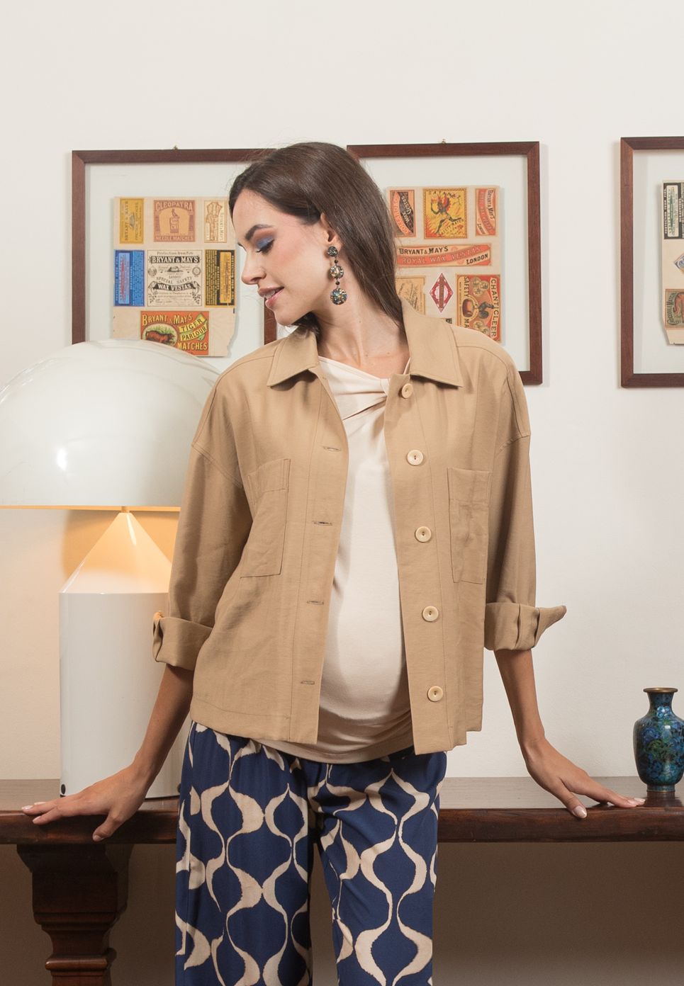 PARIS - Maternity Cotton Top with Knot Detail and Side Ruching (Naturale)