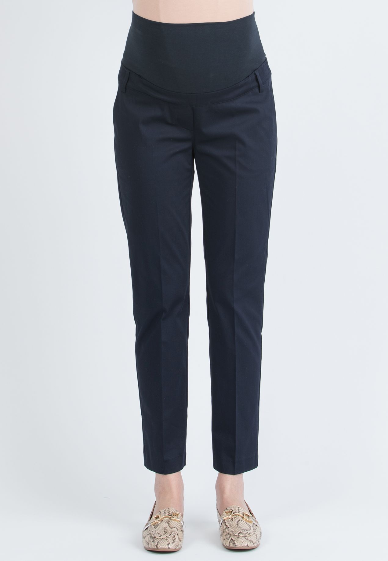 GILDA - Pantalone Premaman da Ufficio in Raso di Cotone Stretch (Blu, XS)