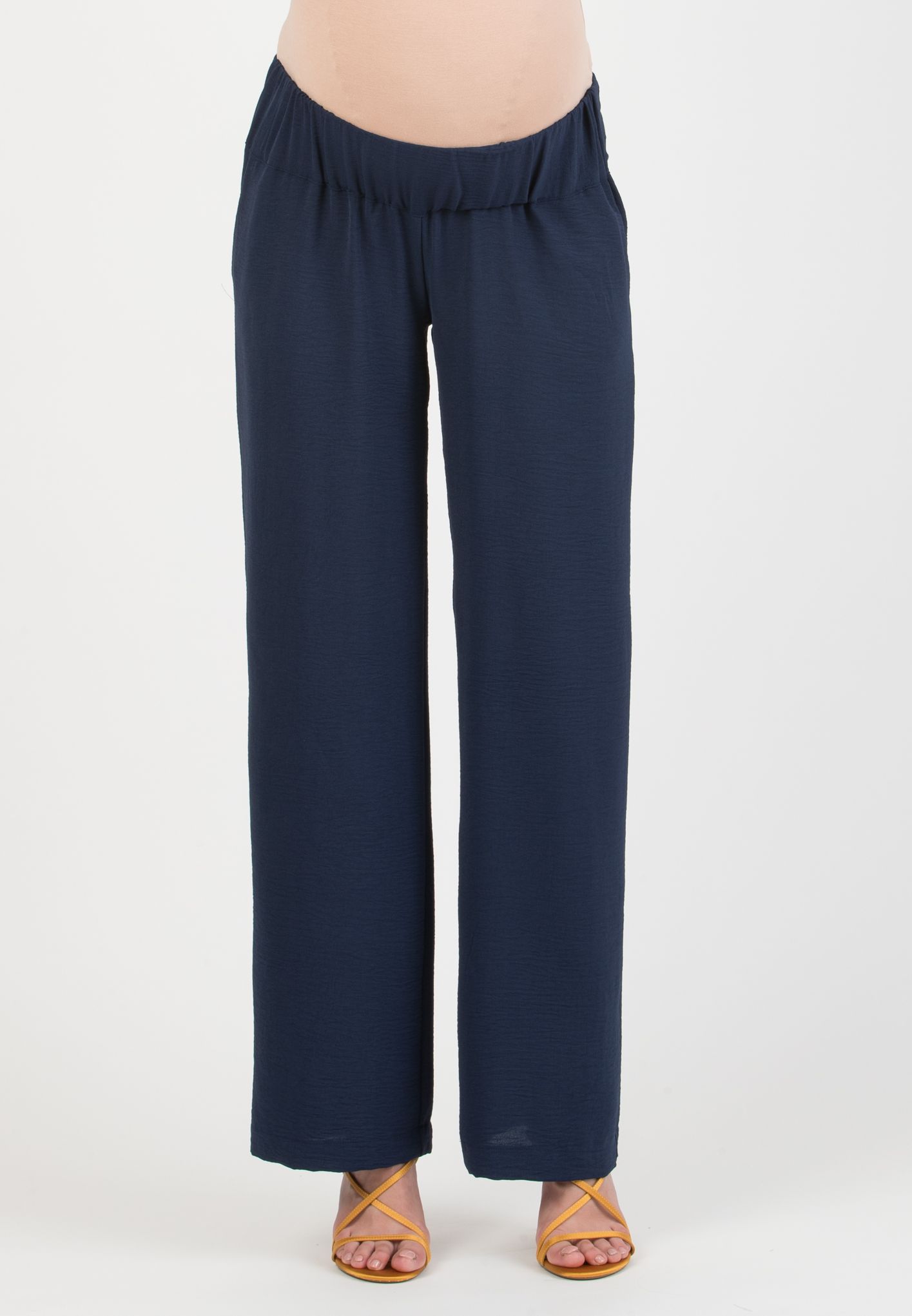INES - Pantalone Premaman Fluido con Vita Bassa (Blu)