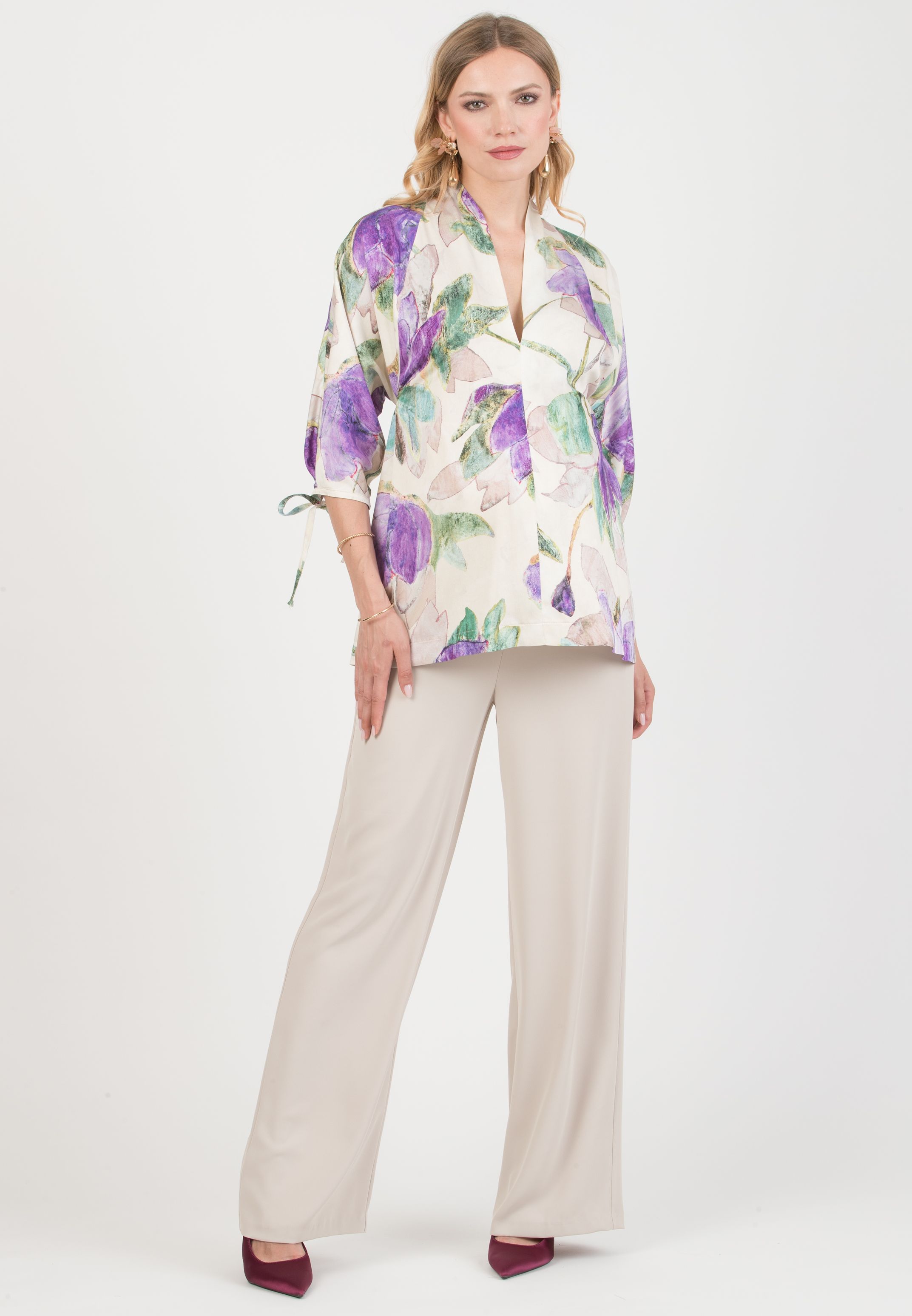 VIOLA M – Casacca Kimono Premaman in Viscosa con Laccetti (Naturale)