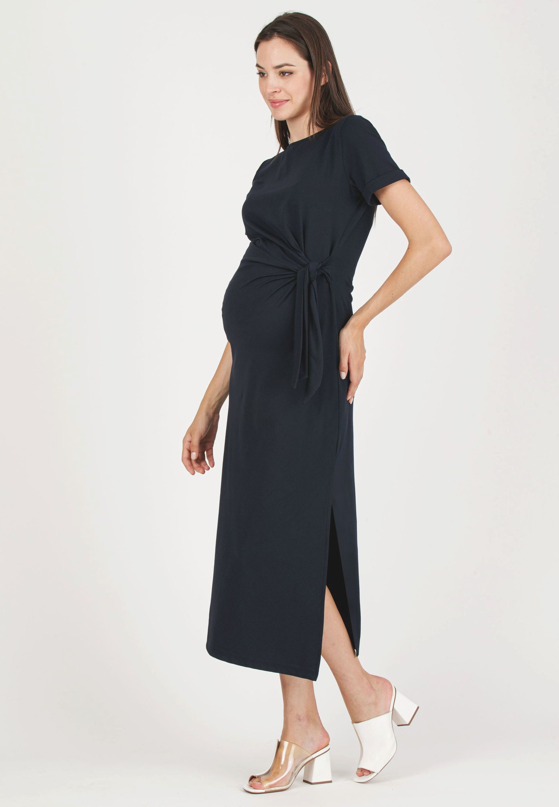 KAREN - Abito Premaman in Jersey di Cotone con Nodo Laterale (Blu, XS)