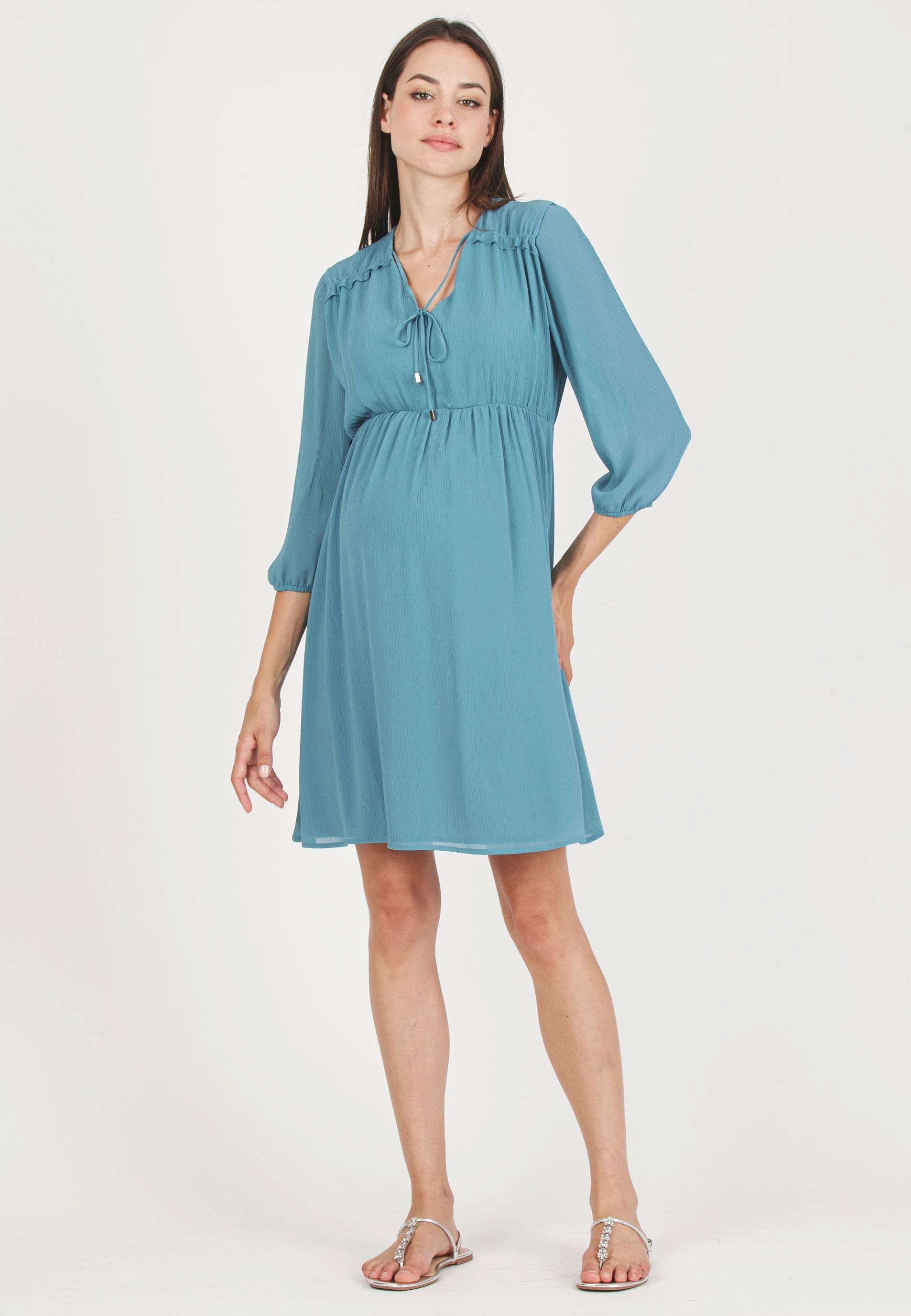 CHRISSY - Abito Premaman & Allattamento in Creponne con Laccio sullo Scollo (Avio, XS)