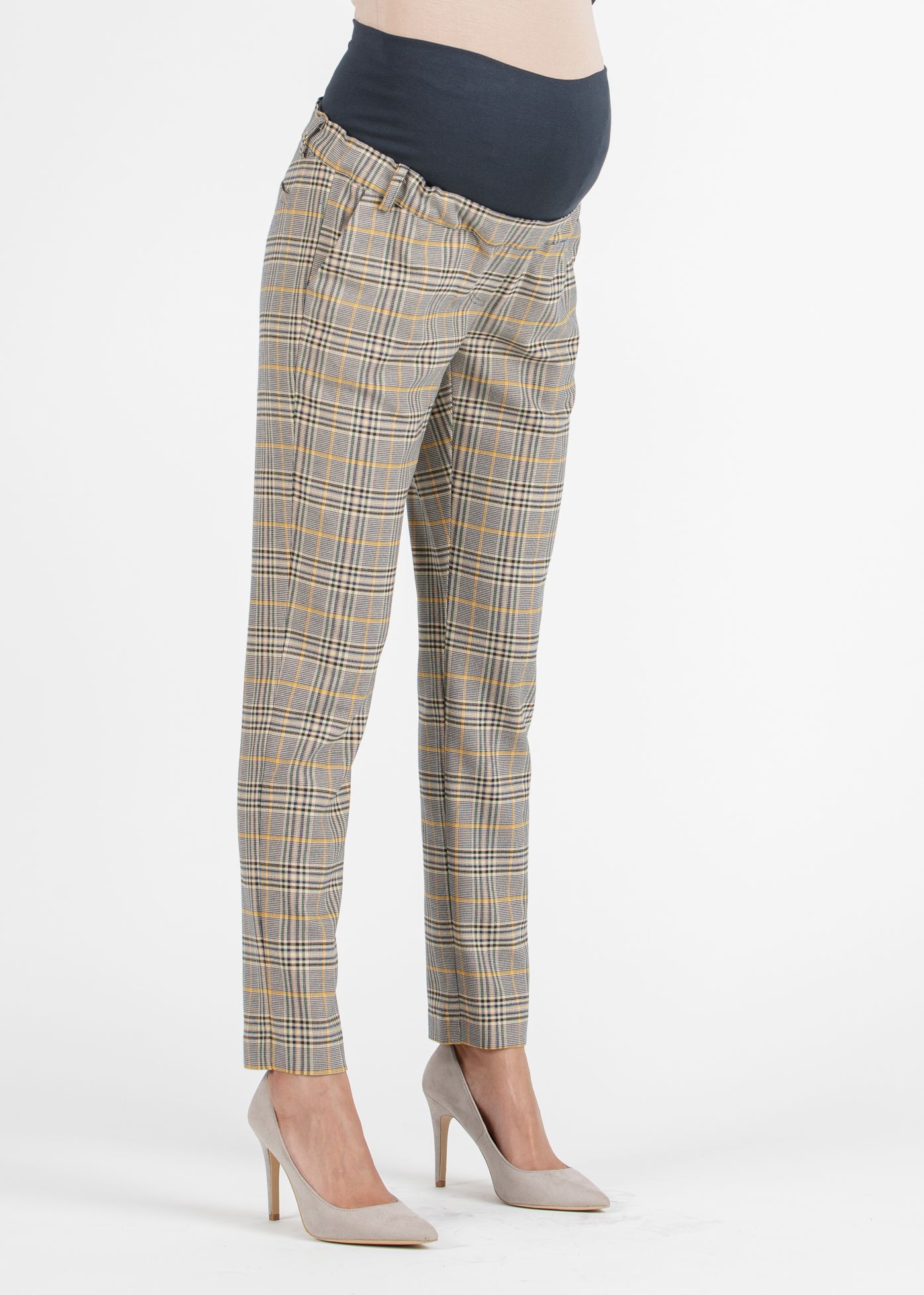ELISA Q - Pantalone Premaman Slim Fit a Quadri (Blu, XS)