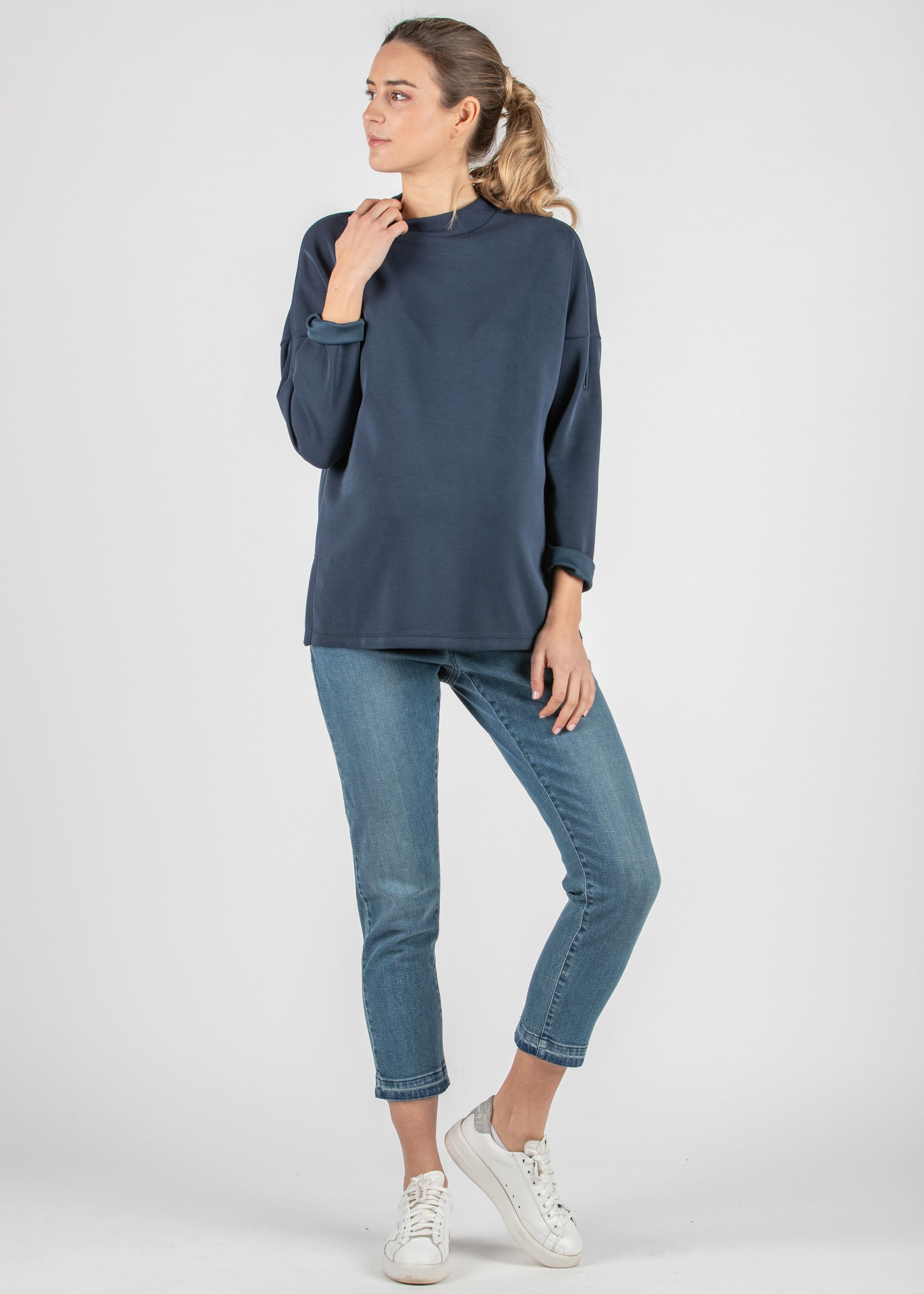 Maternity & Nursing Sweatshirt in Modal with Zip on the Shoulder (Denim, XXS)