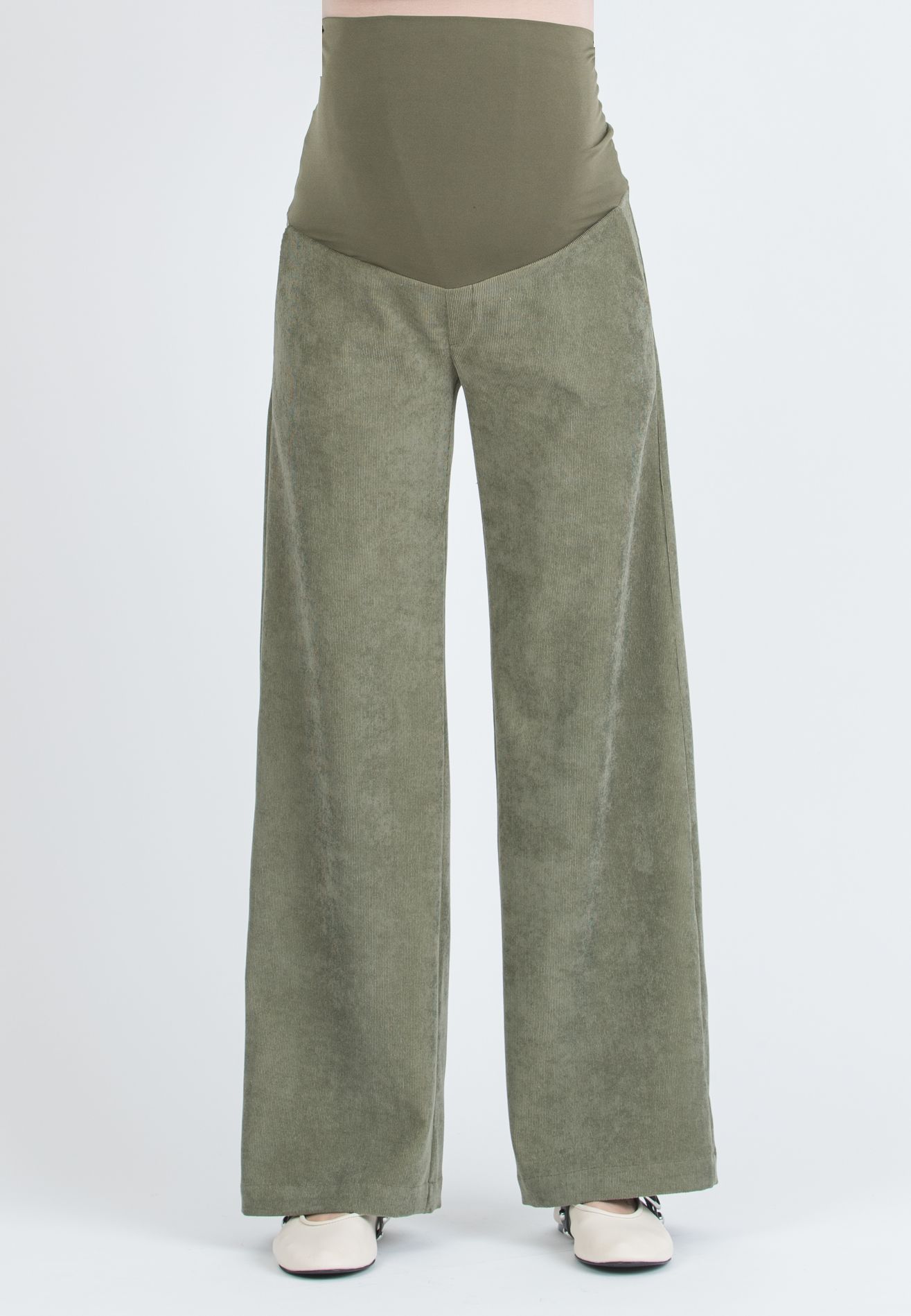 WINONA V - Palazzo Maternity Trousers in Soft Corduroy (Verde Militare)