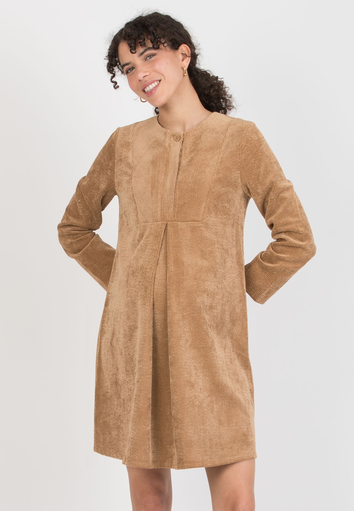 JADE - Abito Premaman & Allattamento in Velluto a Coste con Davantino (Beige)