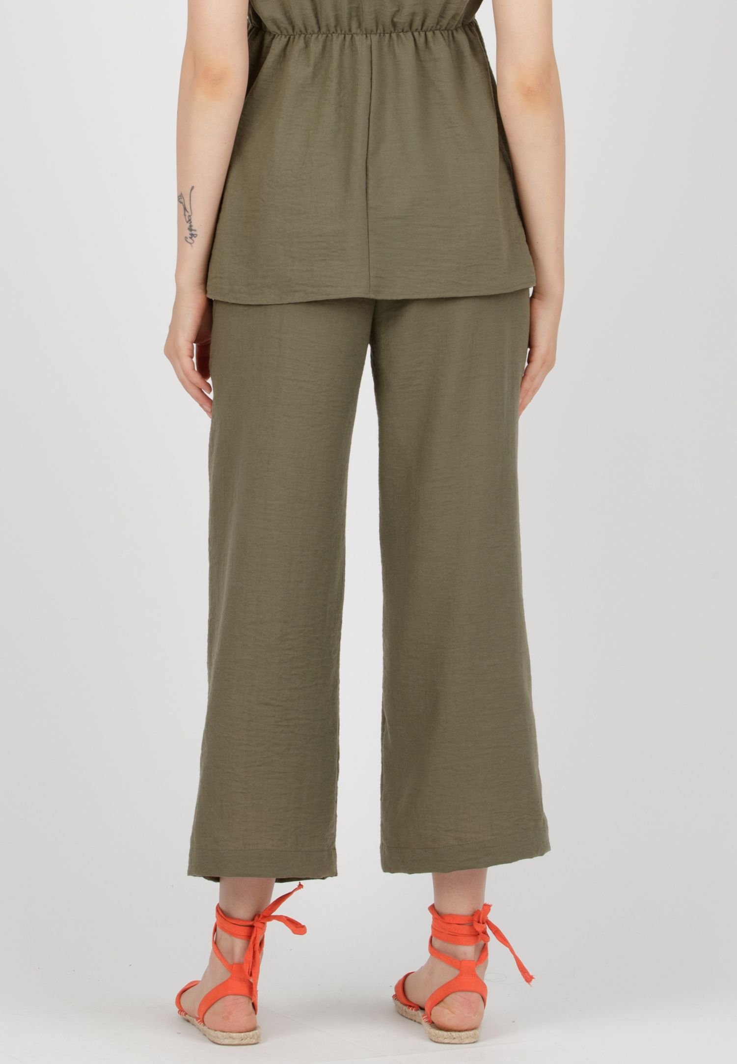GUENDALINA - Pantalone Premaman con Elastici (Verde Militare, XS)