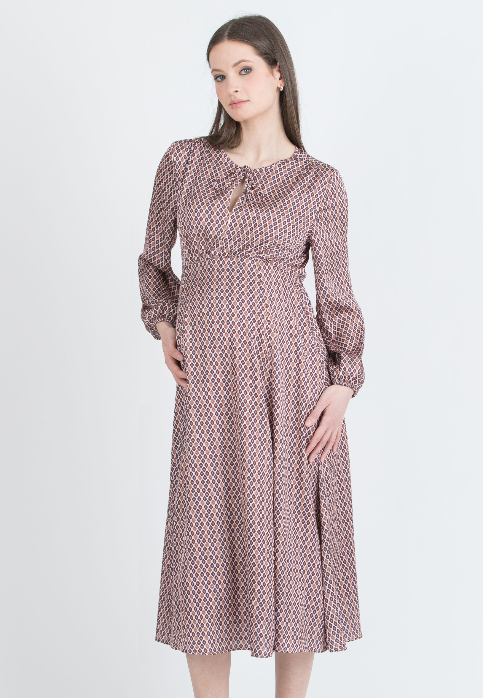 MARY F - Maternity & Nursing Dress with Bow Detail and Zip (Rosa)