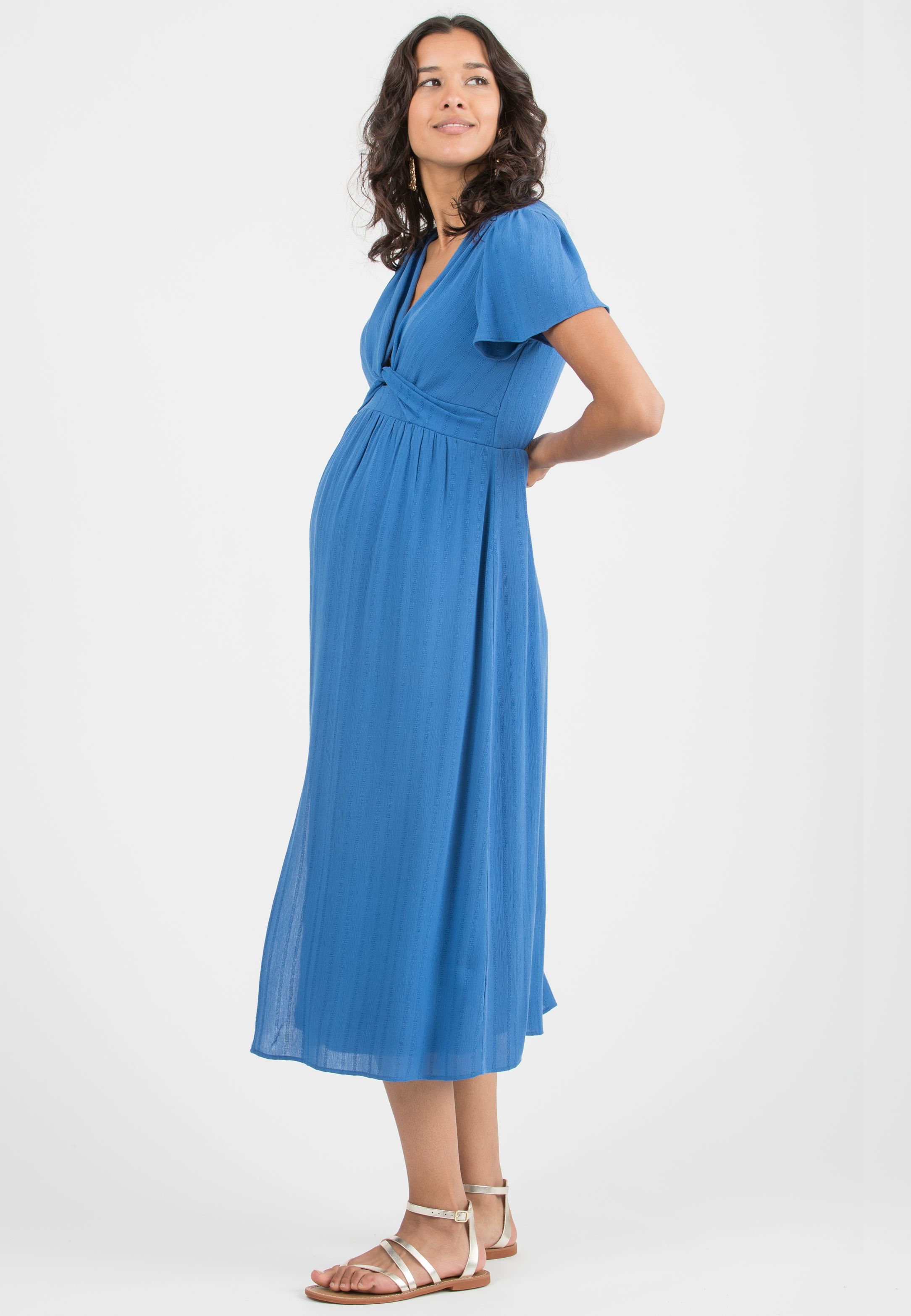 RAYA - Abito Premaman & Allattamento in Leggera Viscosa Ricamata (Blu Cina, XS)